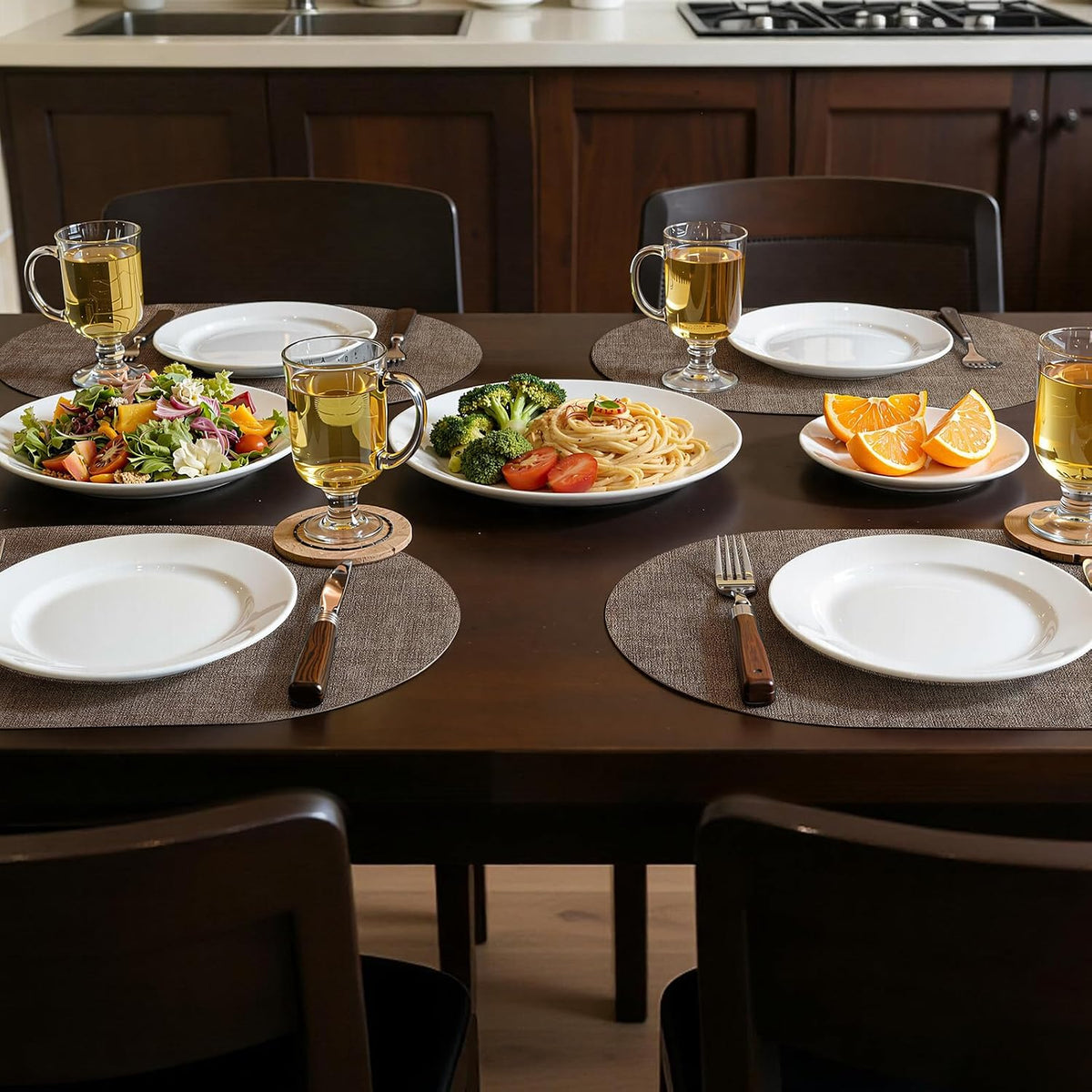 Placemats Set of 4, 11.8 x 17 Inch, Dark Brown | Heat Resistant Oval Faux Leather Place Mats, Waterproof Wipeable