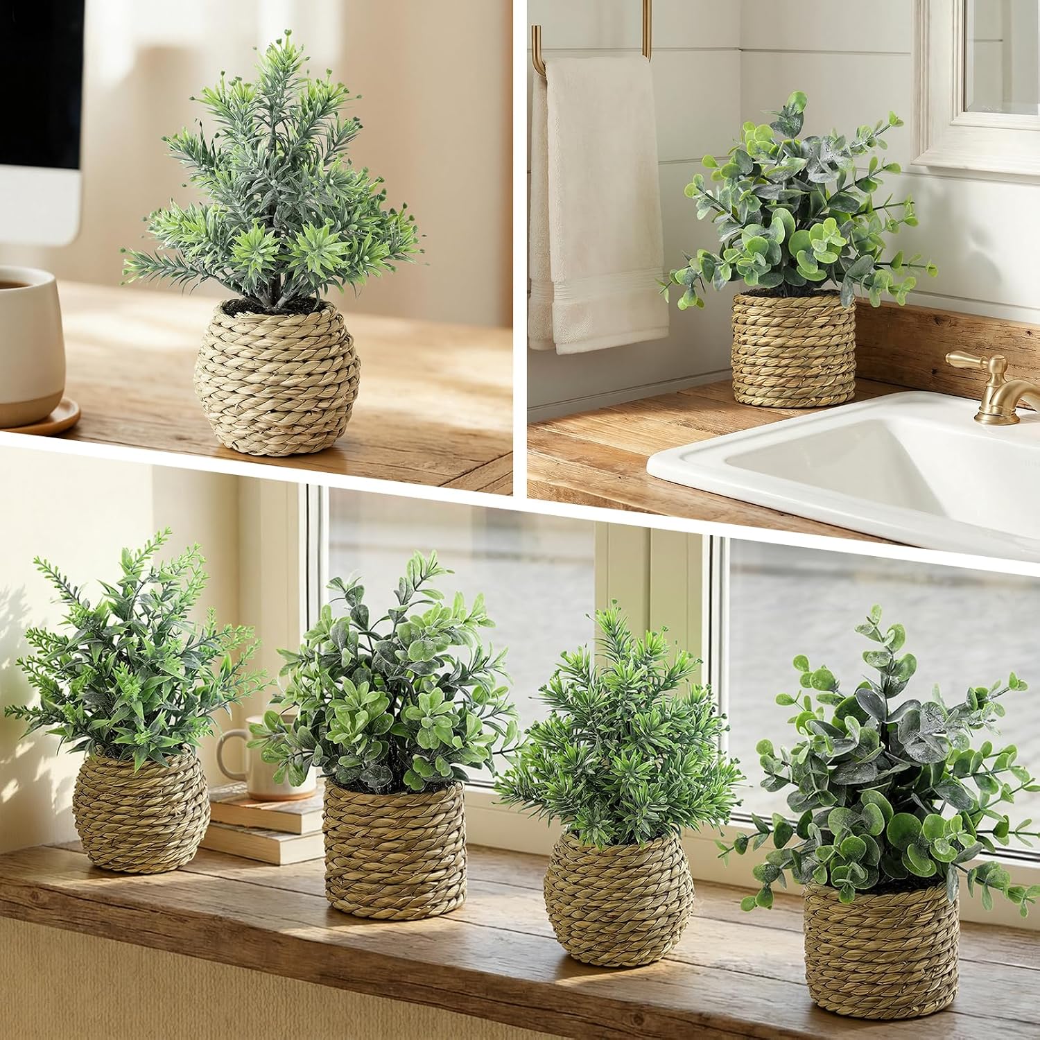 Artificial Plants / Seagrass Handwoven Planters / 9 Inch