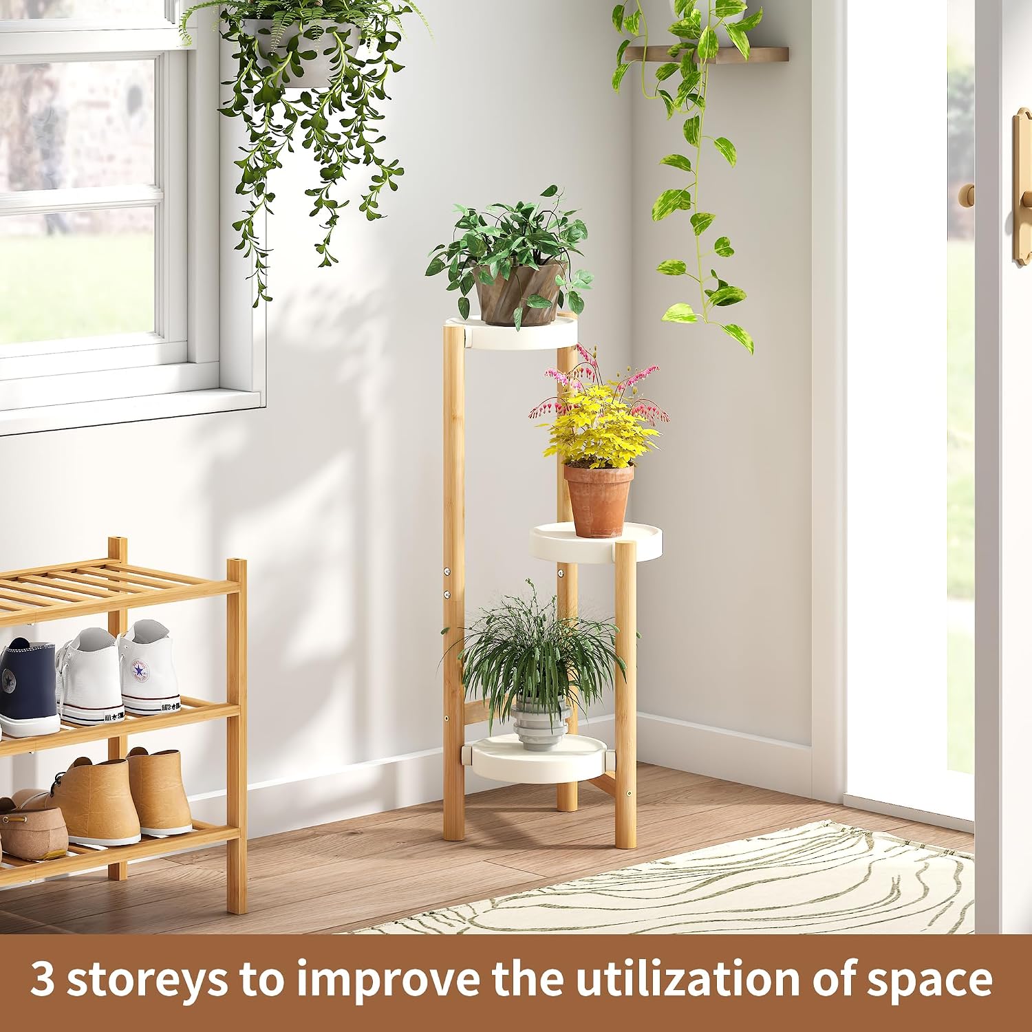 Plant Stand Indoor Outdoor Plant Rack 3 Tier 3 Potted Flower Holder Ladder Plant Stands for Balcony Window Living Room