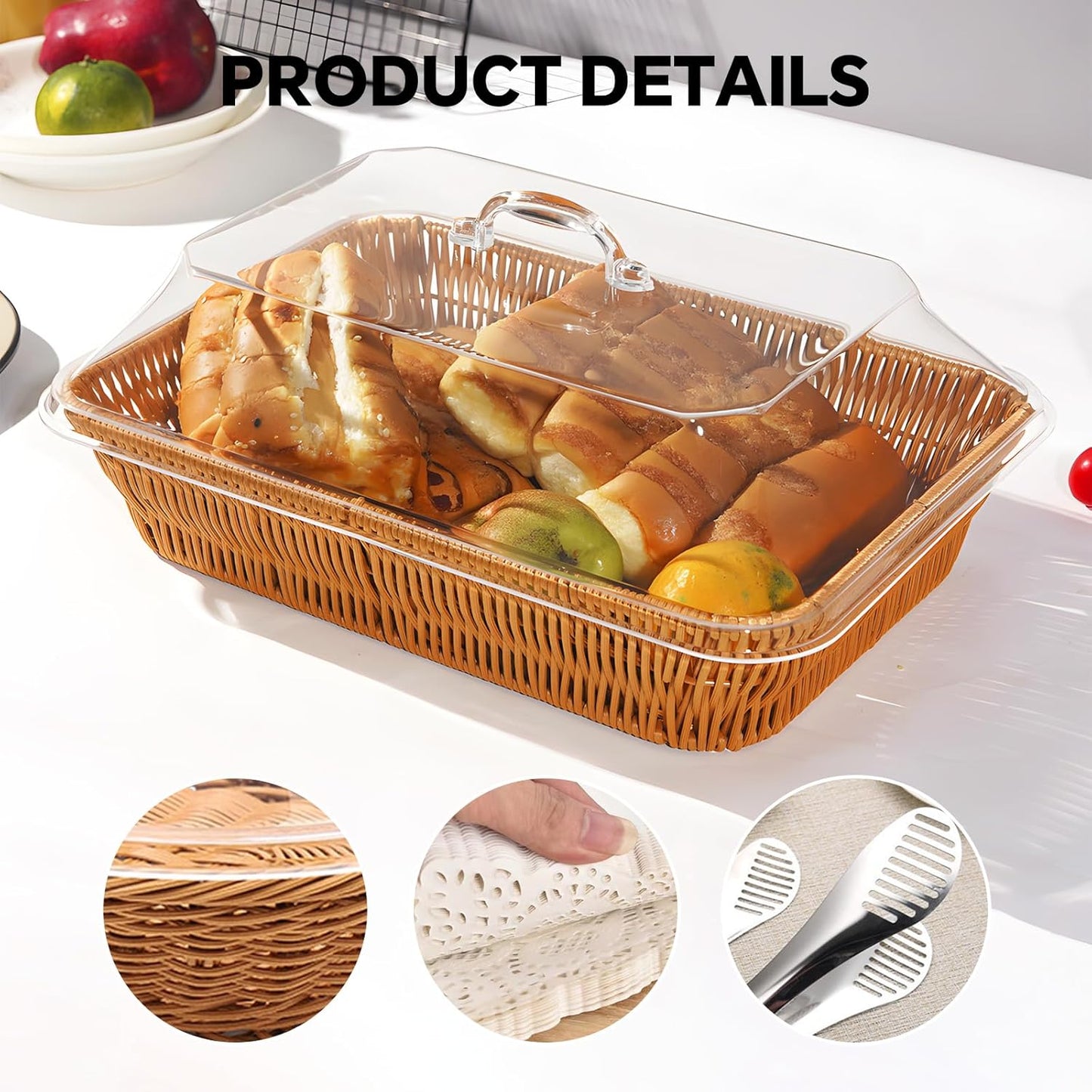 Woven Baskets / Rattan Bread Baskets / Rectangular / 13.8 x 9.8 / Set of 3