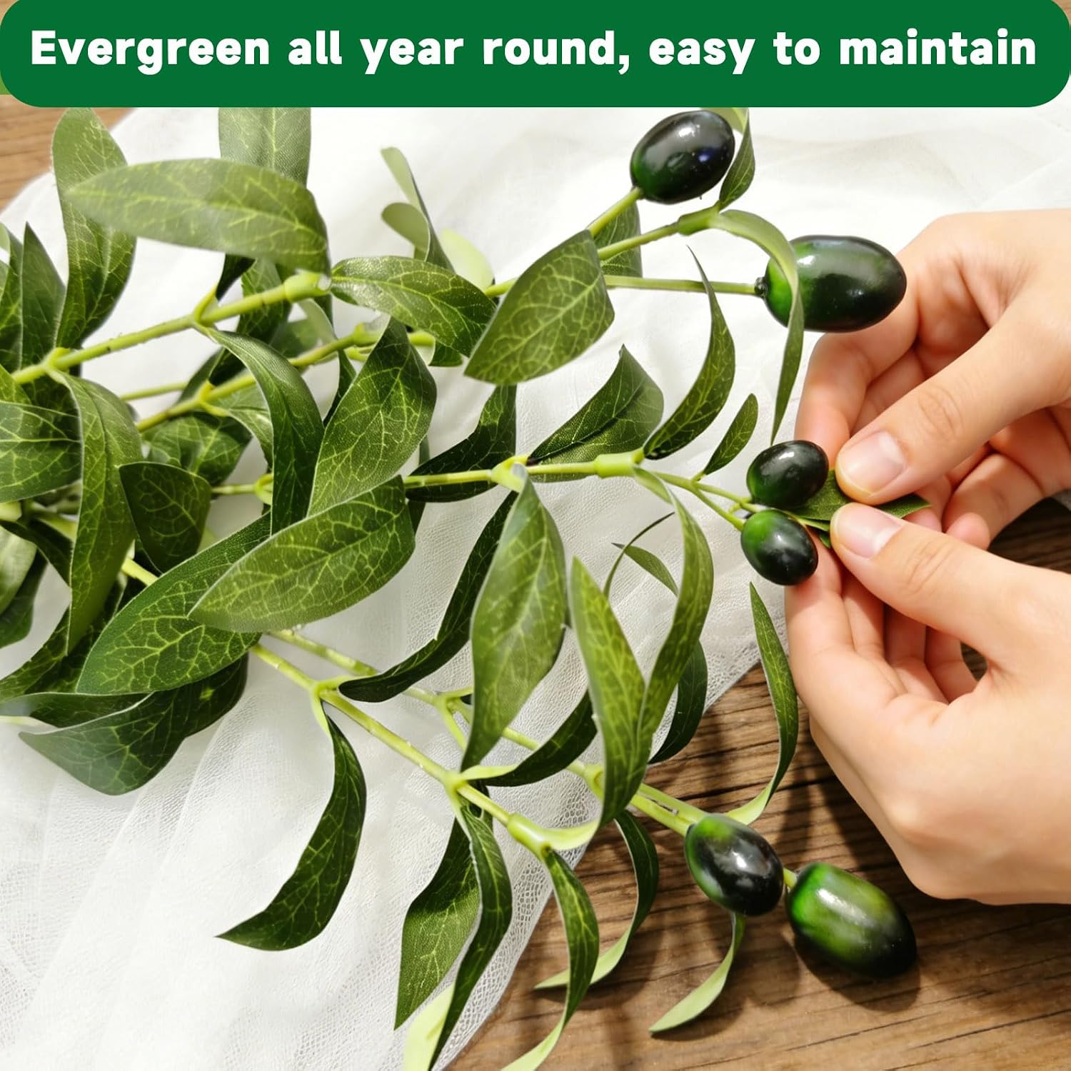Olive Tree Branches for Vase Artificial Greenery Stems Realistic Faux Olive / 39 Inch / Set of 4