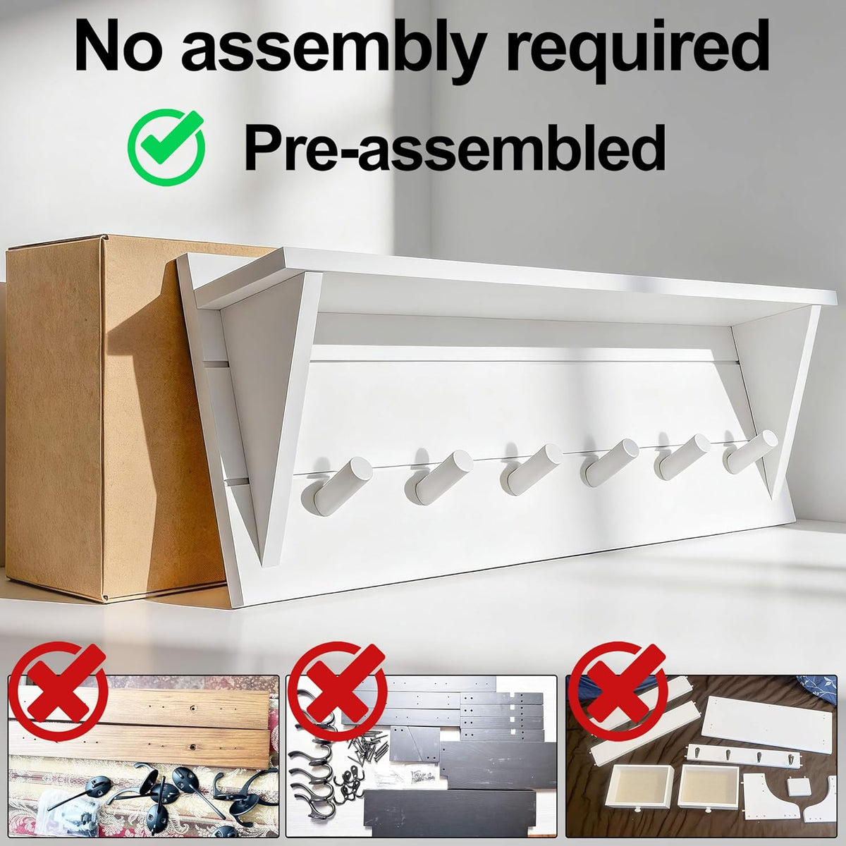 WEBI Coat Rack Wall Mount with Shelf,24" Long Entryway Wall Shelf with Hooks Underneath,6 Peg Hooks for Hanging