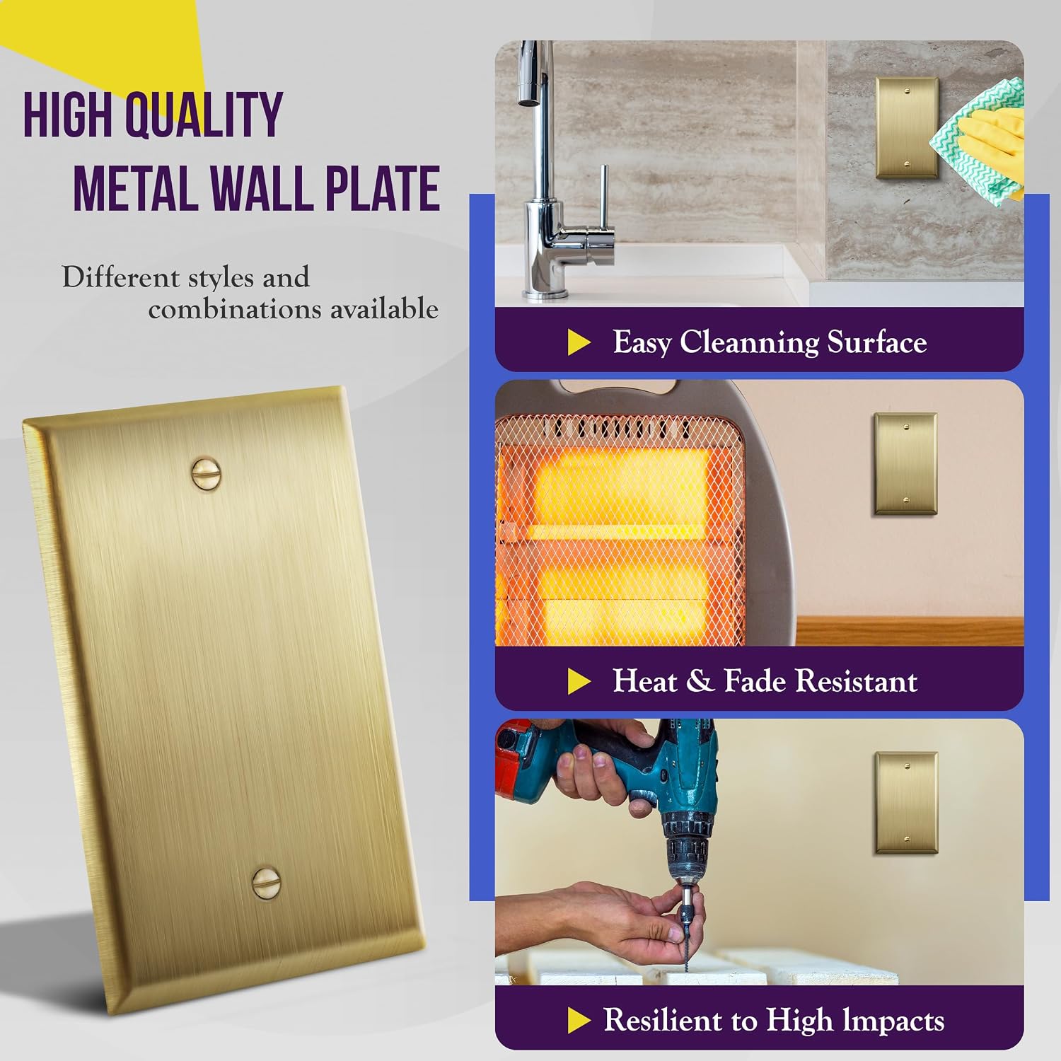 ENERLITES Blank Device Metal Wall Plate, Stainless Steel 201, Corrosive Resistant, Size 1-Gang 4.50" x 2.76"