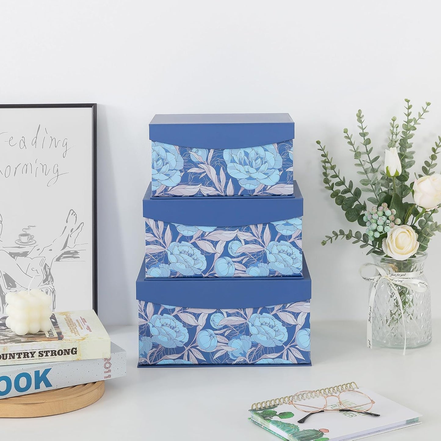 Memory Keepsake Boxes / Manor Blue / Set of 3