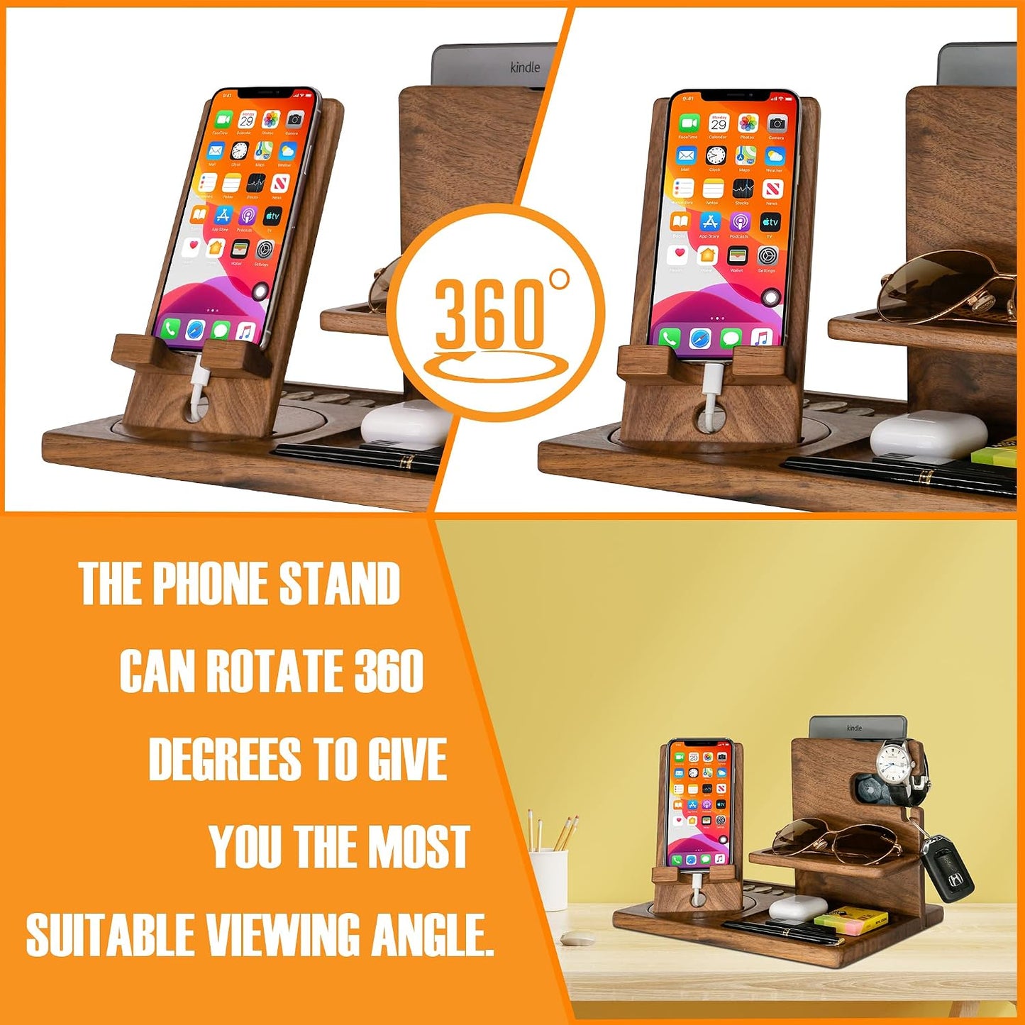 Personalized Lawyer Gifts For Women, Men - Handmade Accessories Desk Organizer with Rotating Phone Stand, Watch Holder