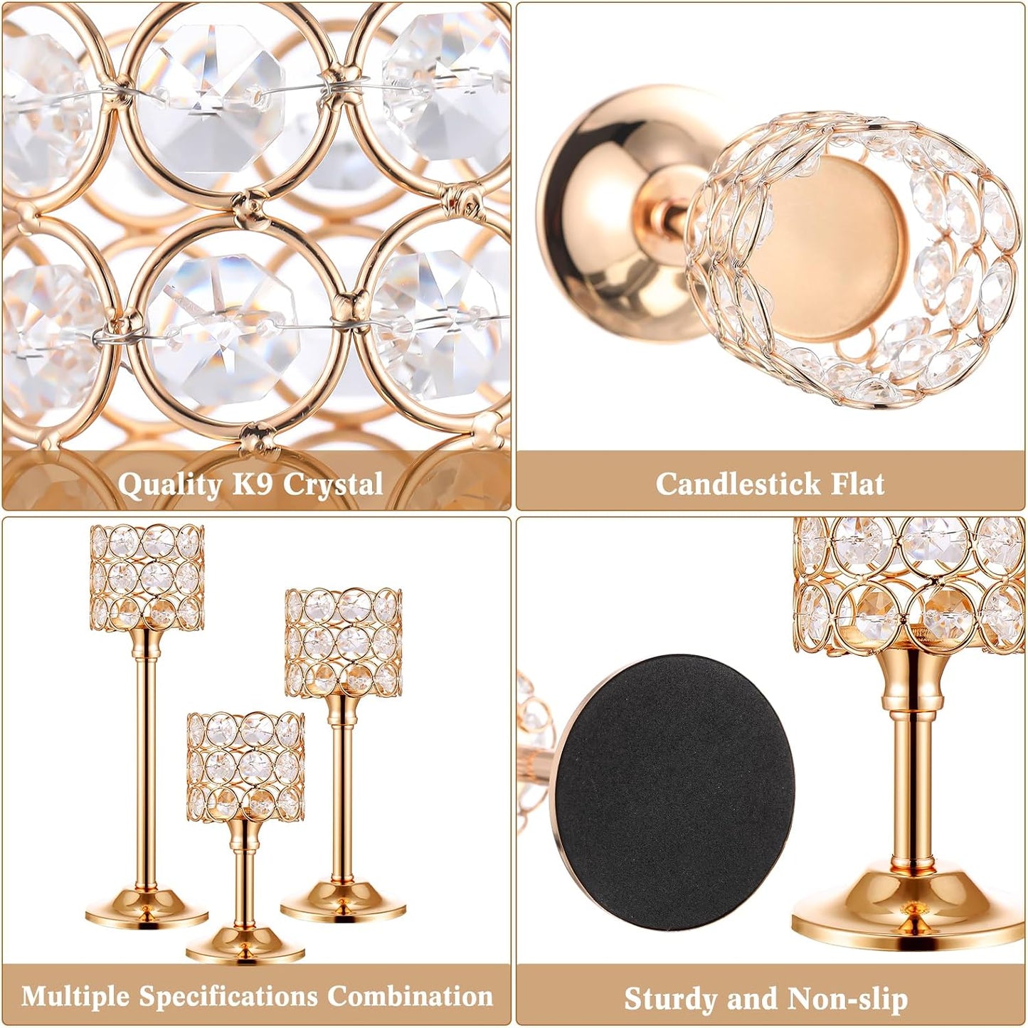 Mumufy 12 Pieces Crystal Candle Holders Set 3 Sizes Tall Crystal Wedding Candlestick Holders Pillar Candelabra Stand