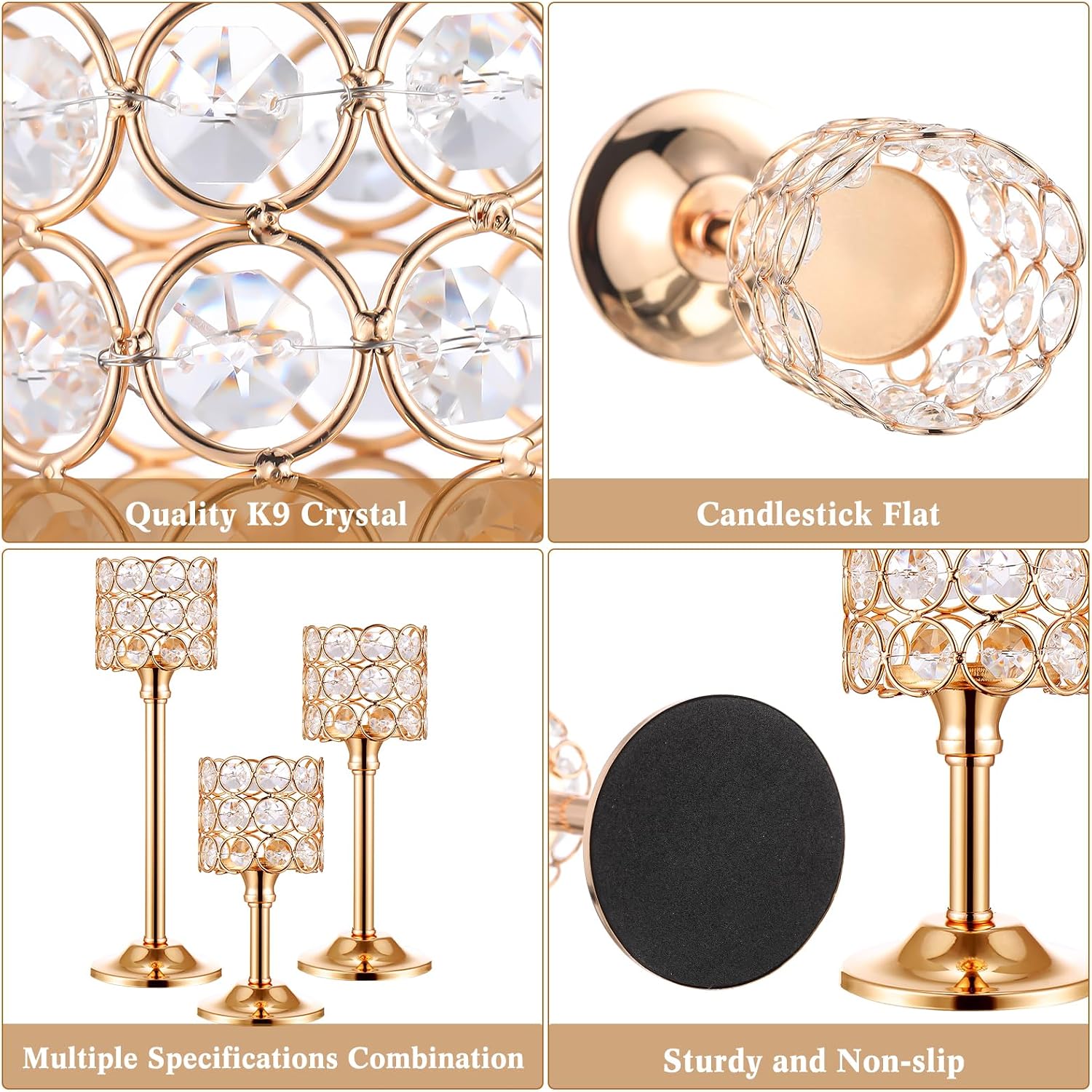 Mumufy 12 Pieces Crystal Candle Holders Set 3 Sizes Tall Crystal Wedding Candlestick Holders Pillar Candelabra Stand