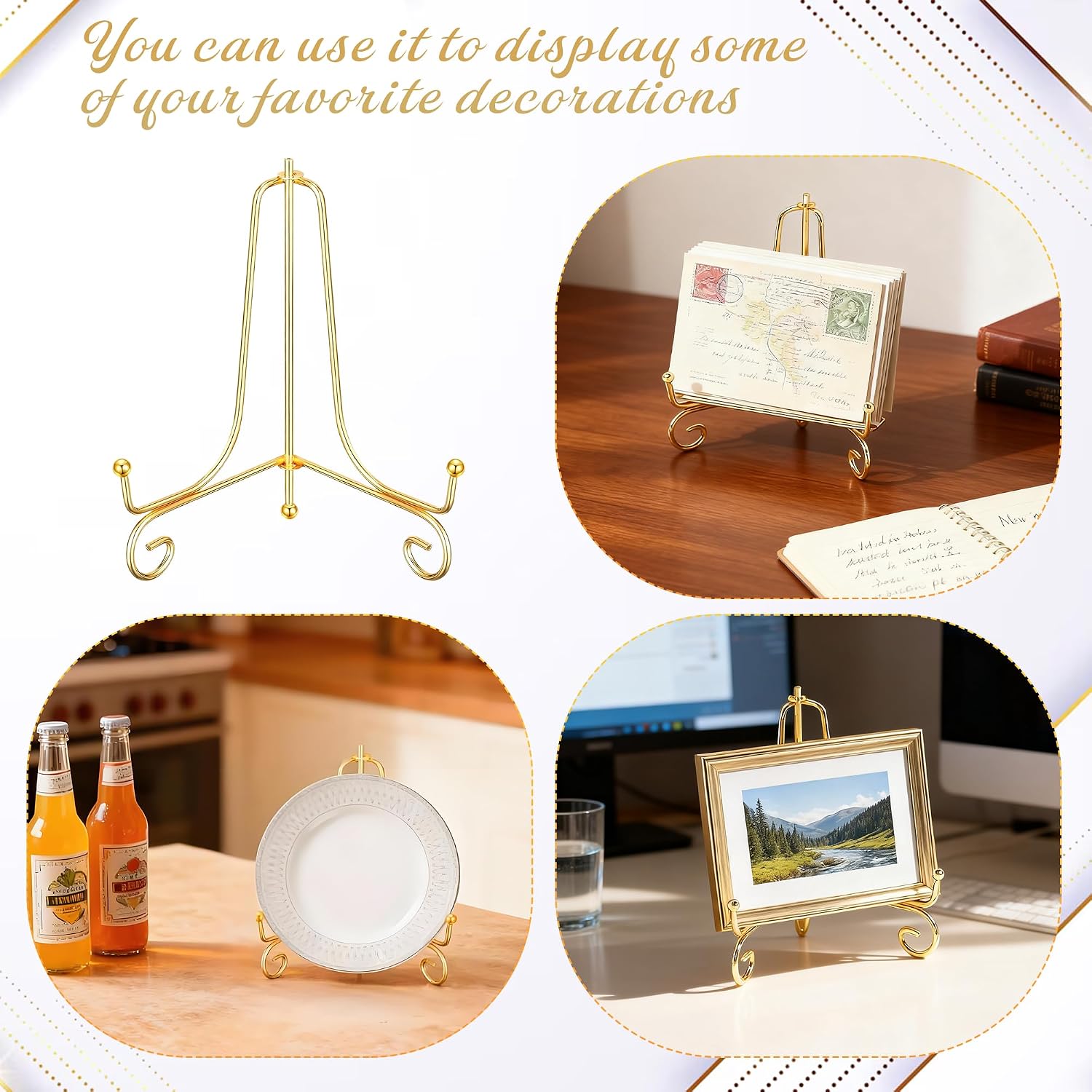 Metal Plate Stands for display Picture Frame Holder Stand Table Easels / Gold / 6 Inch / Set of 10