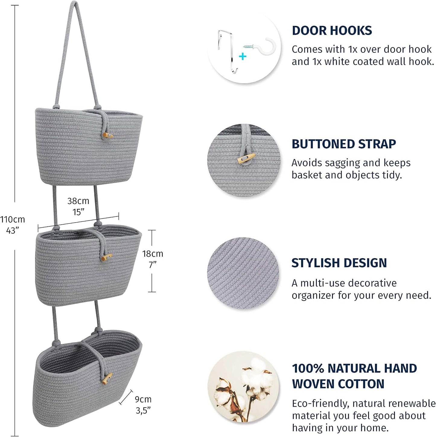 Wall Hanging Storage Basket / Grey