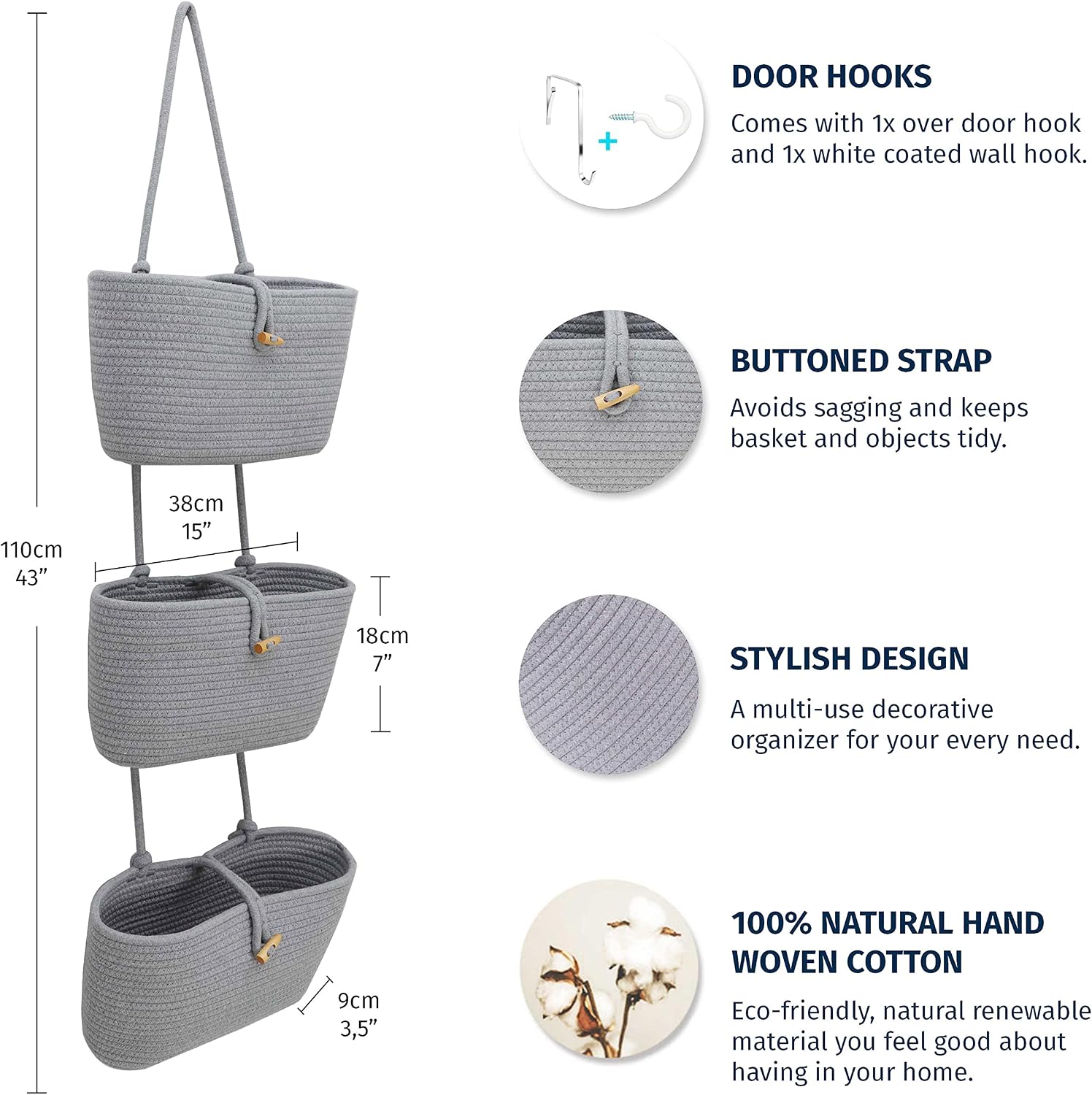 Wall Hanging Storage Basket / Grey
