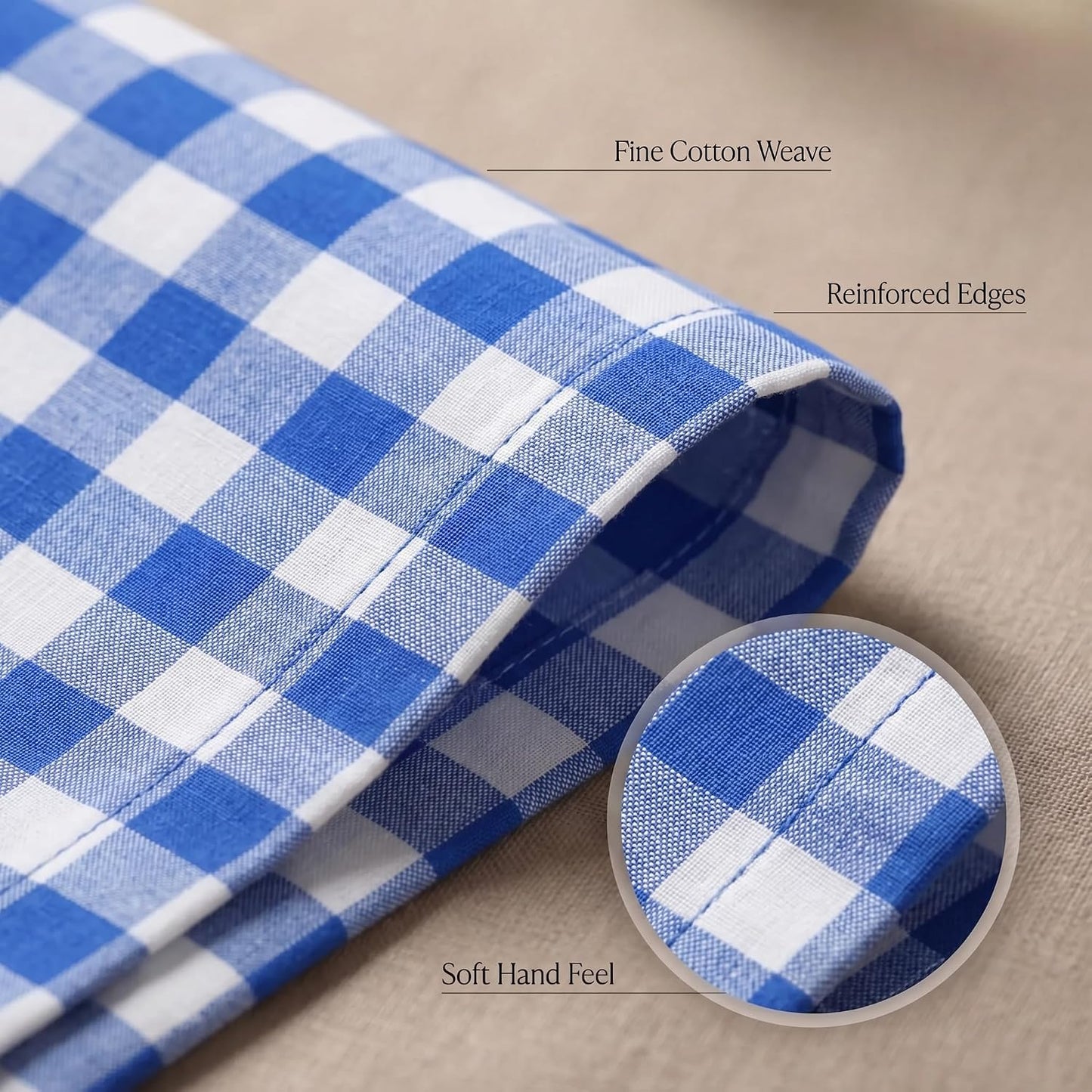 Urban Villa Cloth Napkins Cotton 20x20 (Set of 12) Blue Cheks