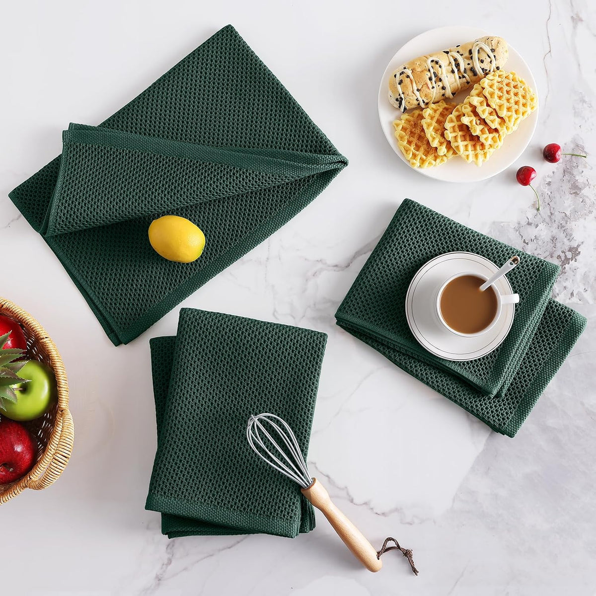 Homaxy 100% Cotton Oversized Waffle Weave Kitchen Towels 8-Pack | Blackish Green, 20 x 28 Inches, Ultra Soft Absorbent