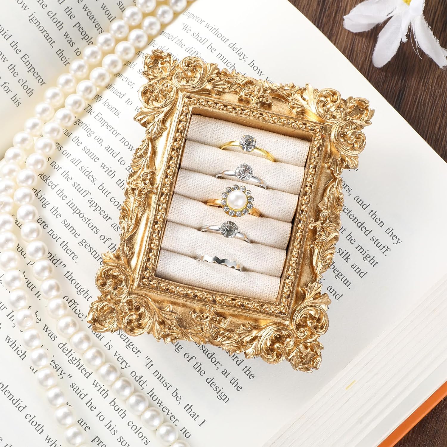 Vintage Ring Holder Rectangle Jewelry Display Stand / Gold