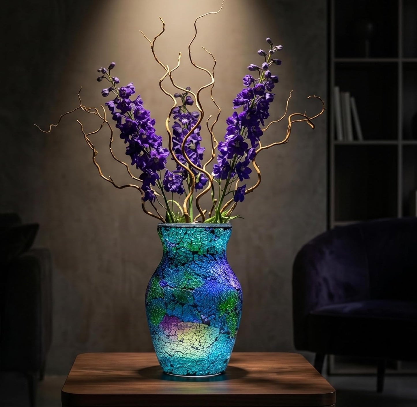 8" Iridescent Crackle Glass Vase / Iridescent Green