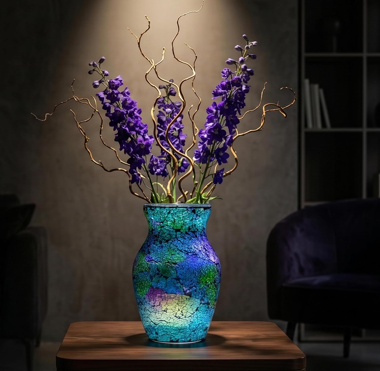 8" Iridescent Crackle Glass Vase / Iridescent Green