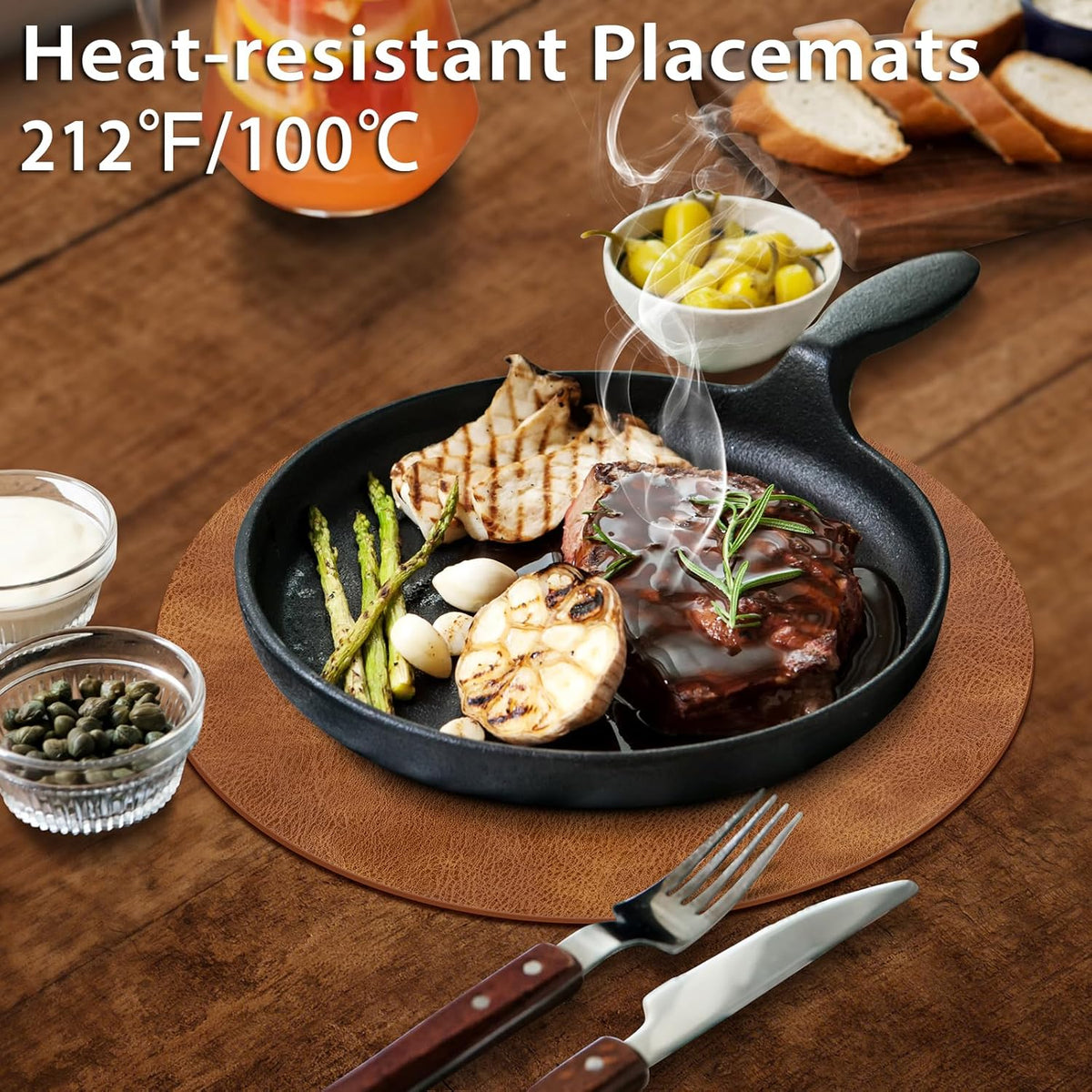 ADRIMER Placemats, Heat Resistant Round Placemats Set of 12 Washable, Waterproof Table Mats, Wipeable Faux Leather