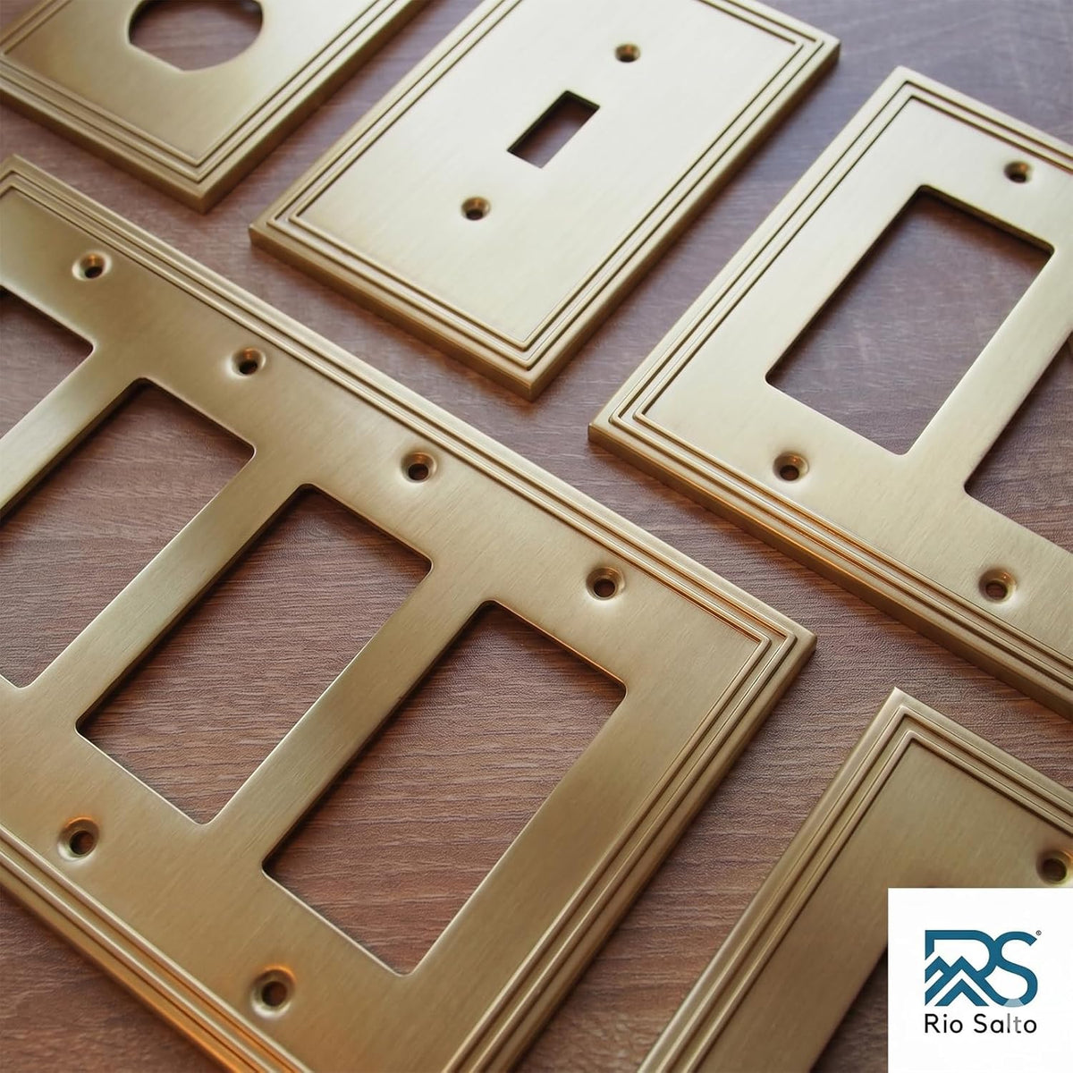 Rio Salto Gold Decorative Light Switch Cover Plate Rocker Decorator Paddle GFCI Brushed Brass Gold Metal Wall Plates
