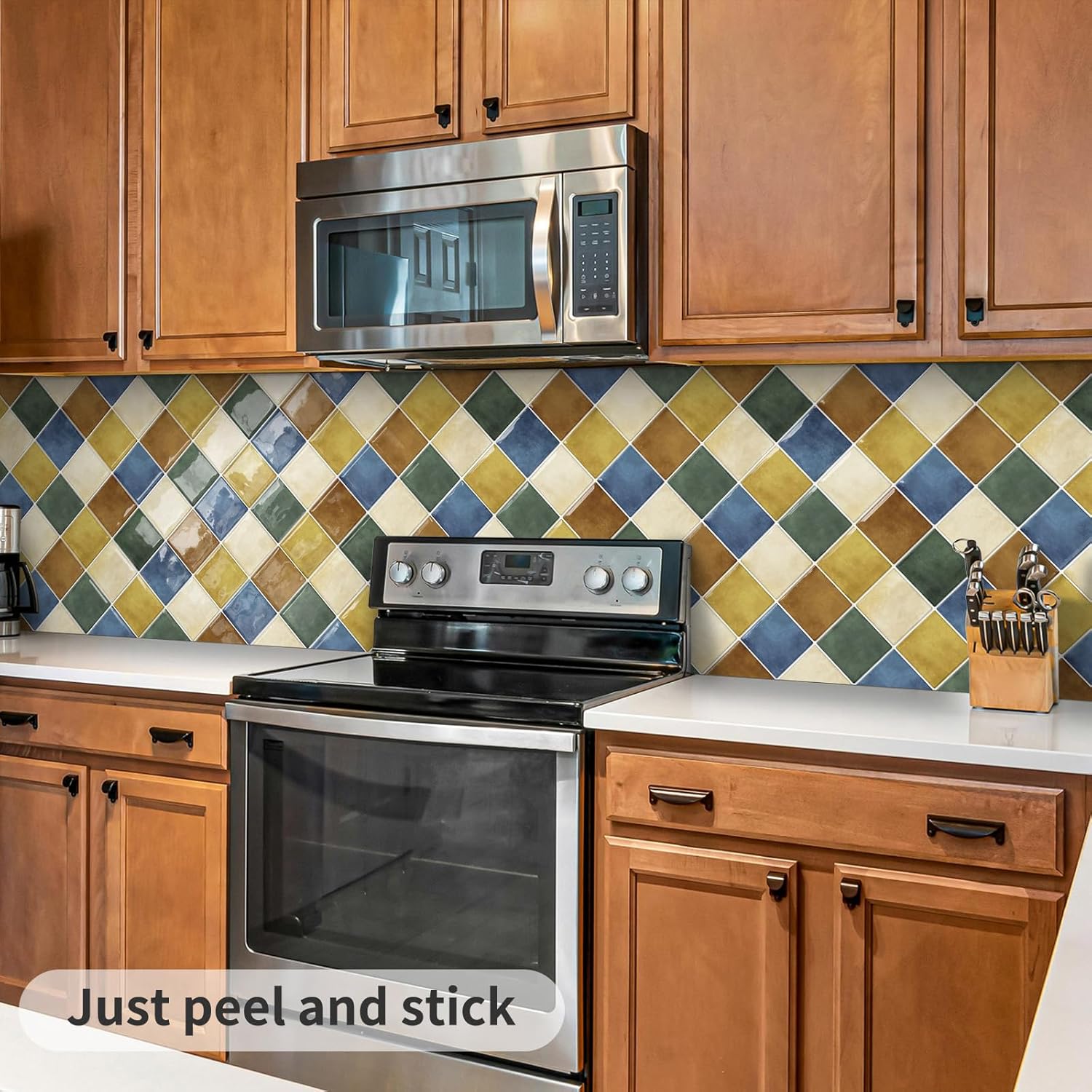 Colorful Peel and Stick Backsplash Tiles Kitchen Bathroom Square Self Adhesive Wall / Multicoloured