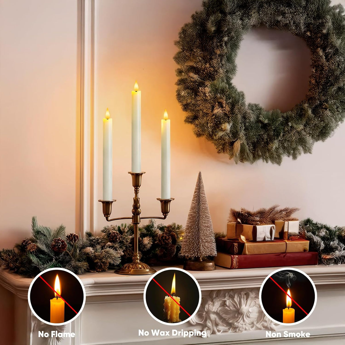 12 Pcs Flameless Taper Candles with Remote Timer, Battery Operated Window Candles, White Plastic LED Candlesticks, for