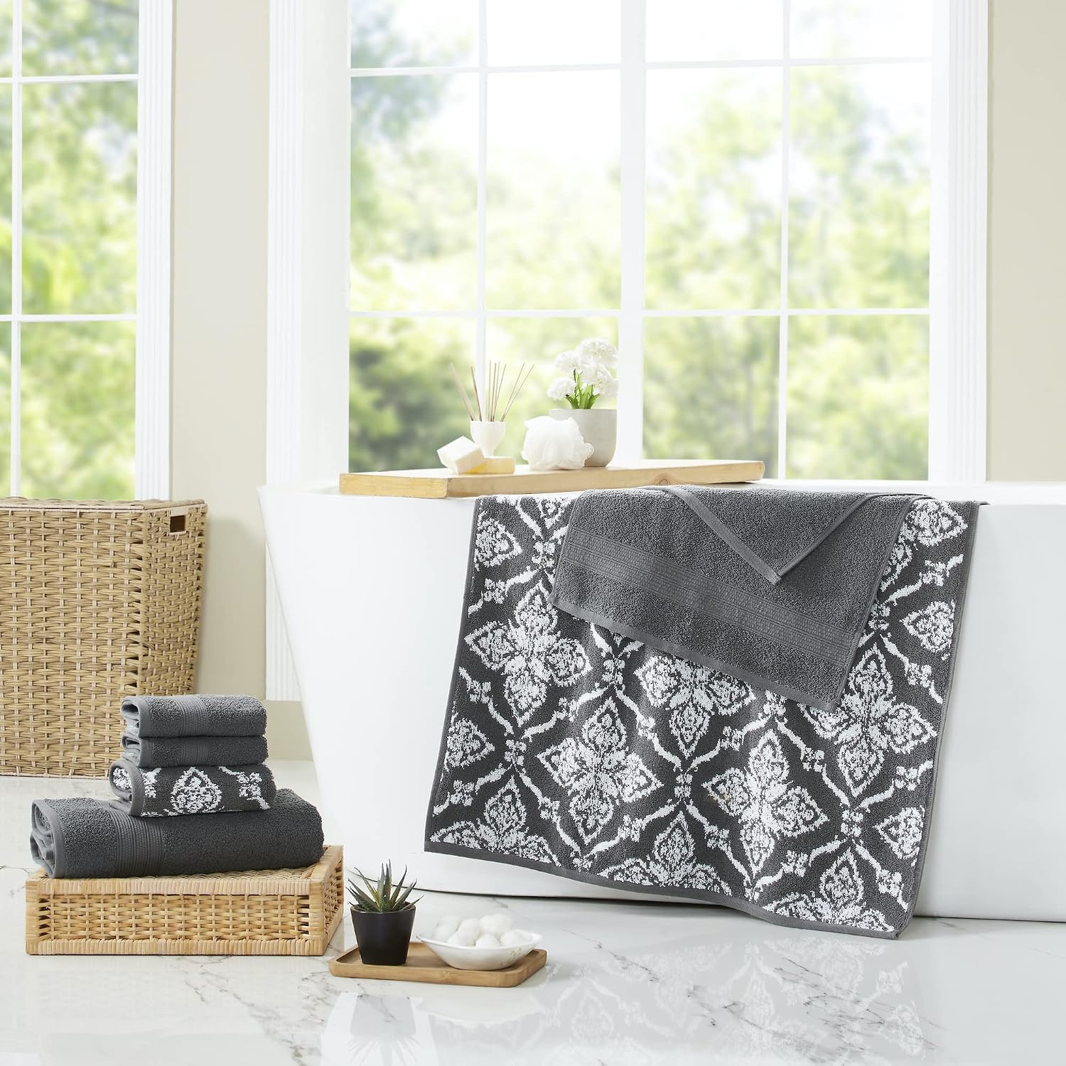 Modern Threads Amaris 6-Piece Reversible Yarn Dyed Jacquard Towel Set - Bath Towels, Hand Towels, & Washcloths - Super