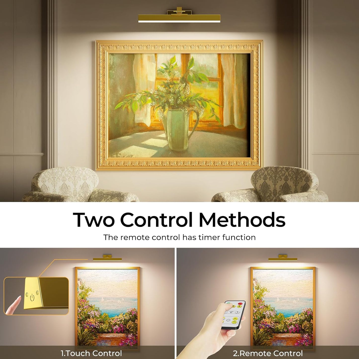 Picture Lights for Wall Battery Operated Picture Light 16in Art Light CCT | Recharging Battery Dimmable Wall Light with