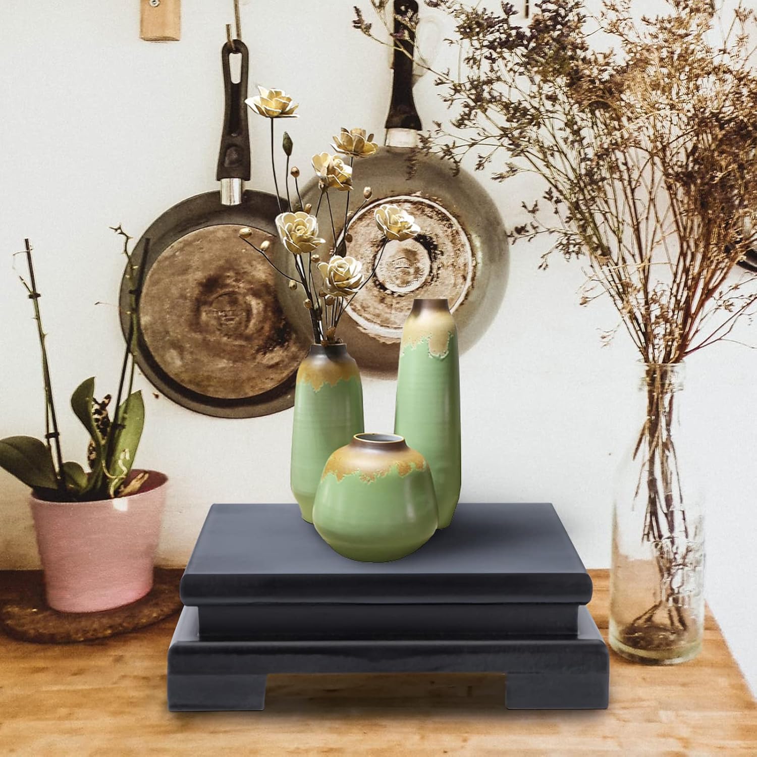 Wood Display Base Square Vase Stand / 5.90 Inch