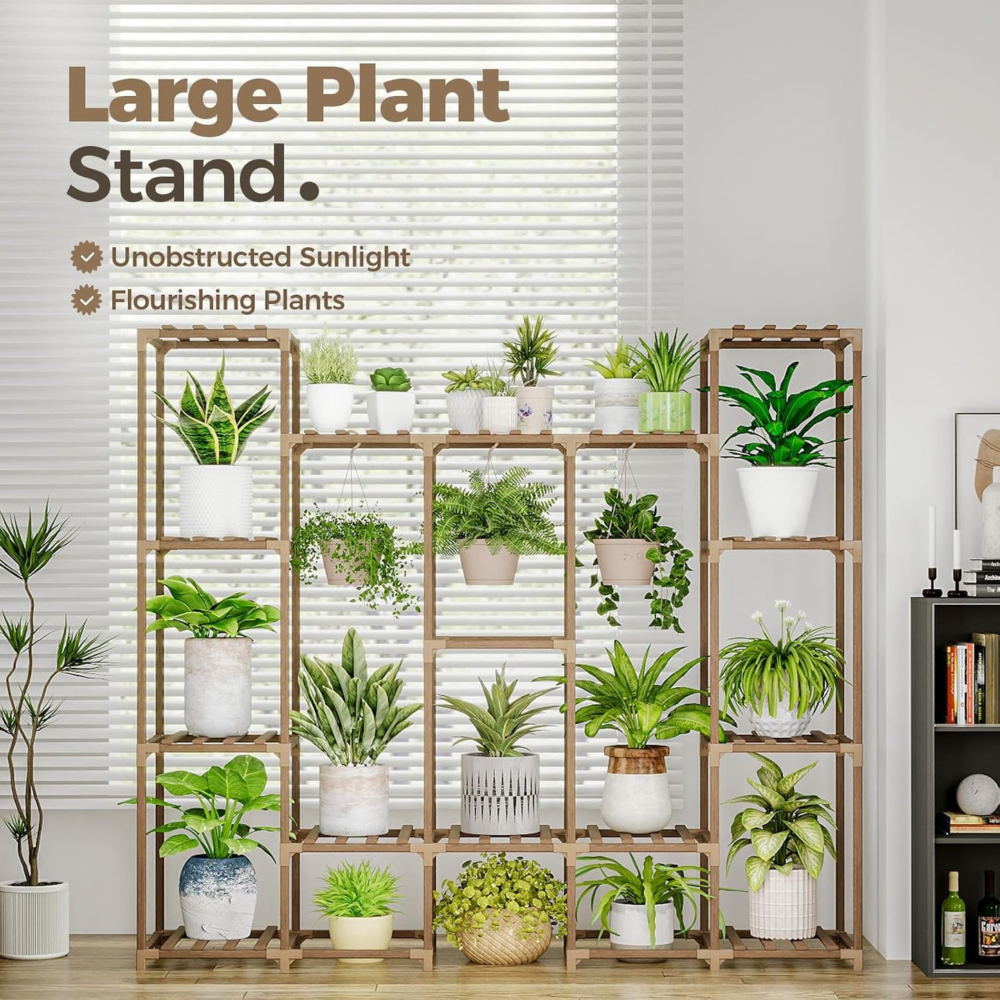 Bamworld Large Plant Stand Indoor Outdoor Hanging Shelf for Multiple PlantsTall Large Holder for Living Room Patio