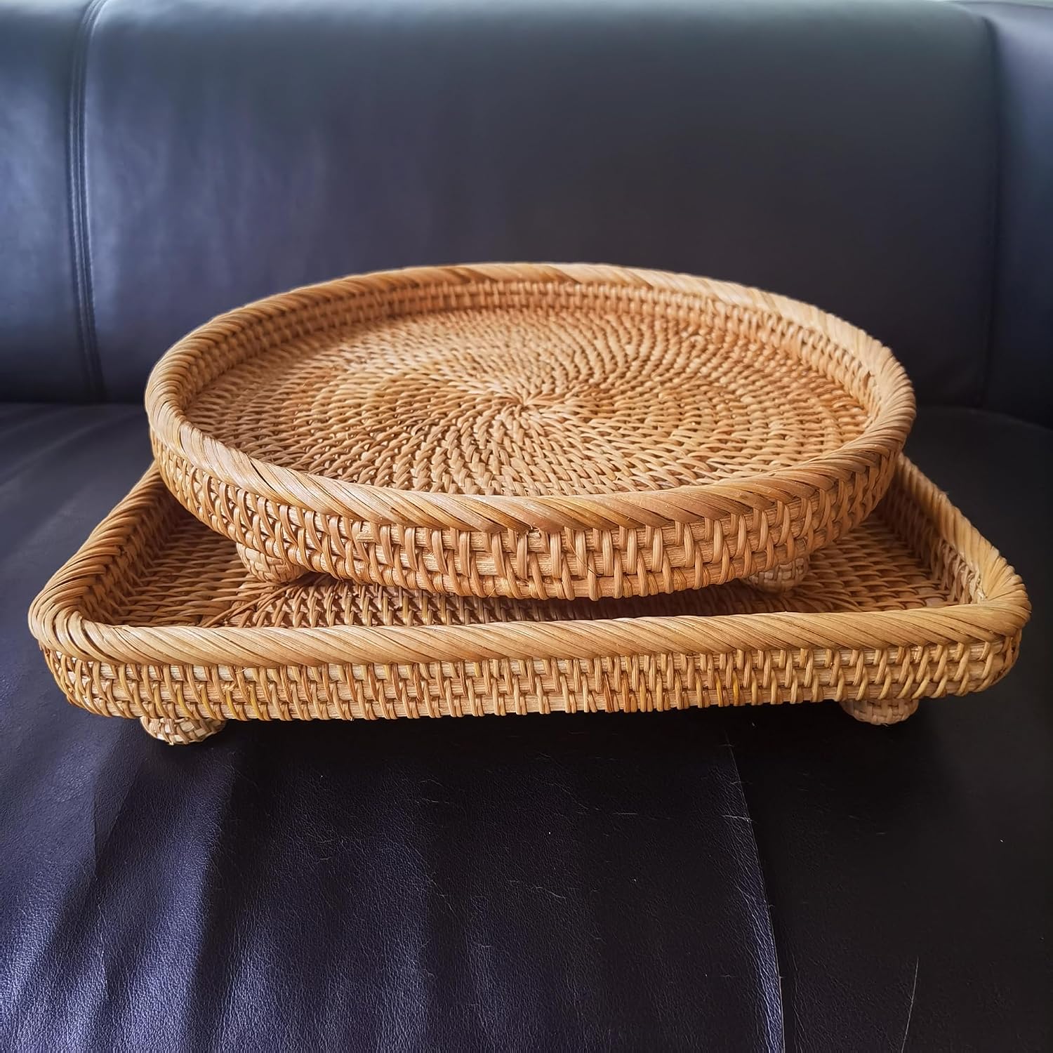 Rattan Pedestal Serving Basket / 12.5" Square