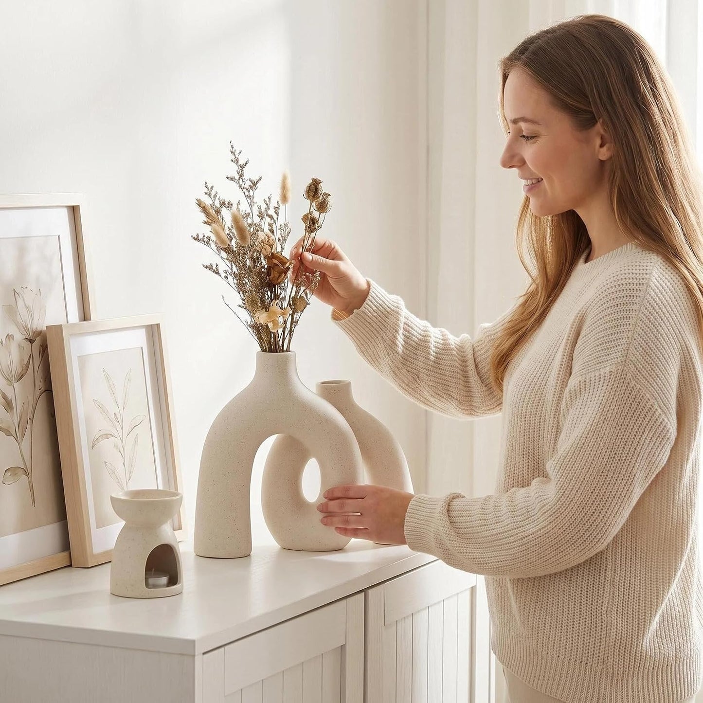 Modern Nordic Boho Vase Set / Beige-1