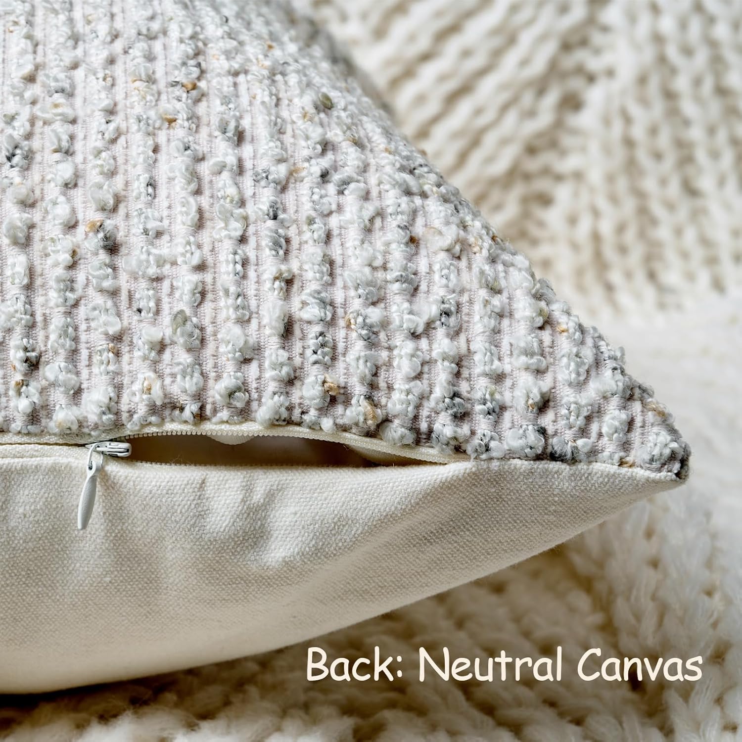 Striped Throw Pillow Covers Cream Grey Textured Boucle Chic / Grey & Cream / 18 x 18 / Set of 2