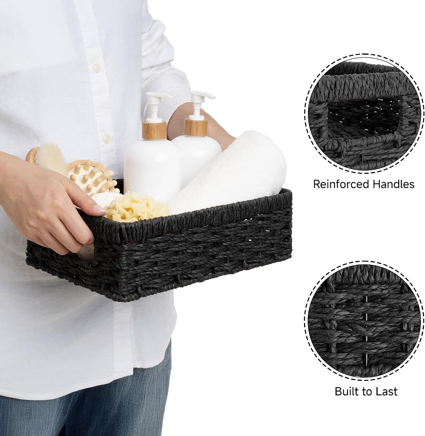 Small Wicker Basket for Organizing / Black / 2 x 11
