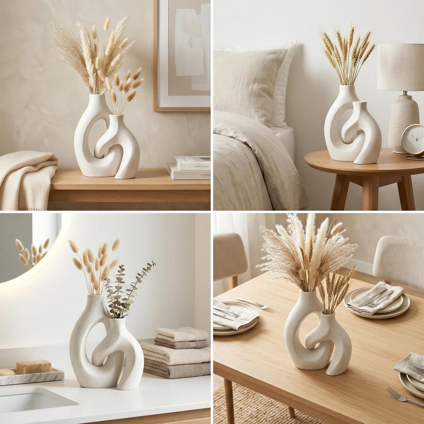 Ceramic Vase / Handmade Nordic Minimalist Ceramic Vase for Pampas / White / Set of 2