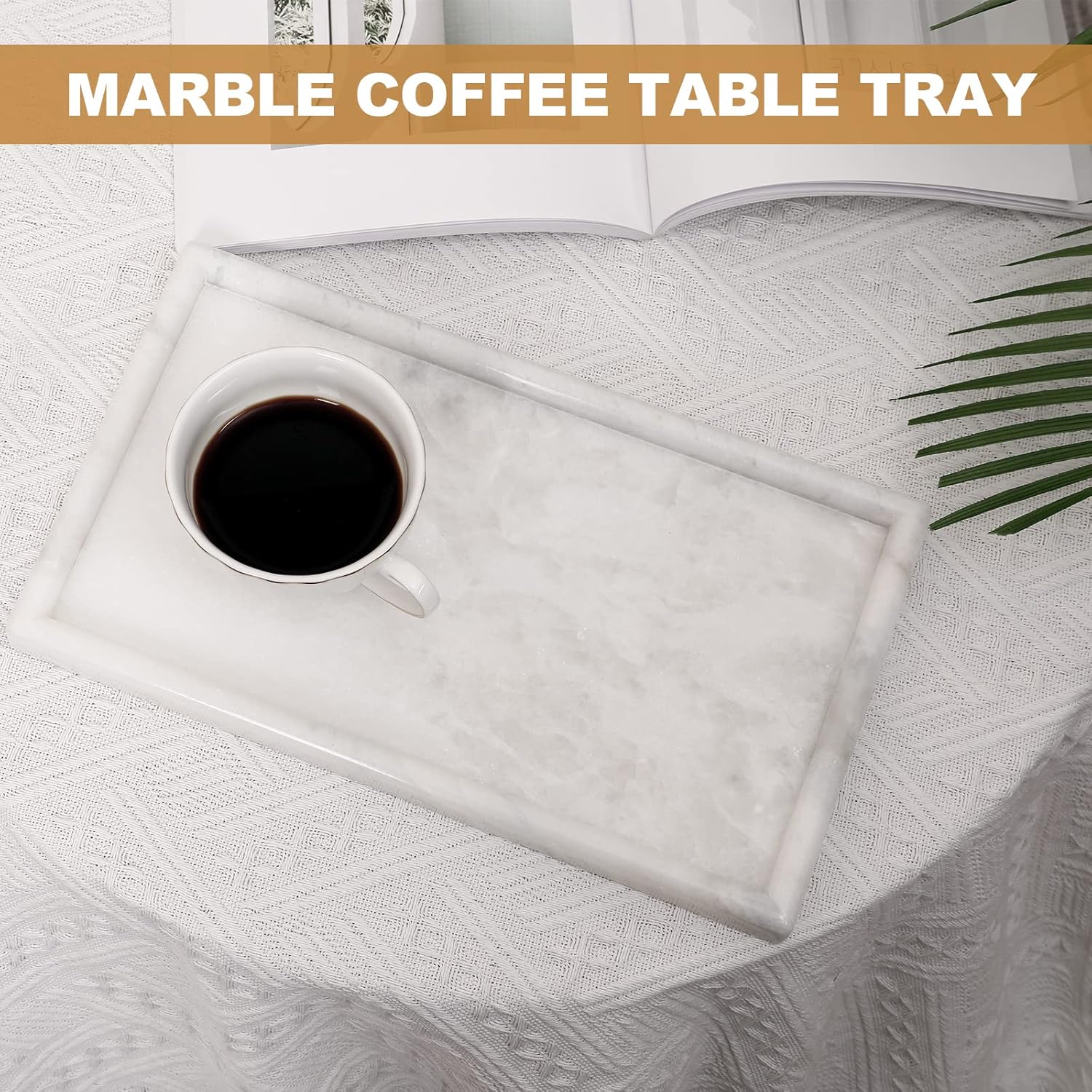 Perfume Candle Tray / White Marble-namib Fantasy / 12 x 7 x 0.8