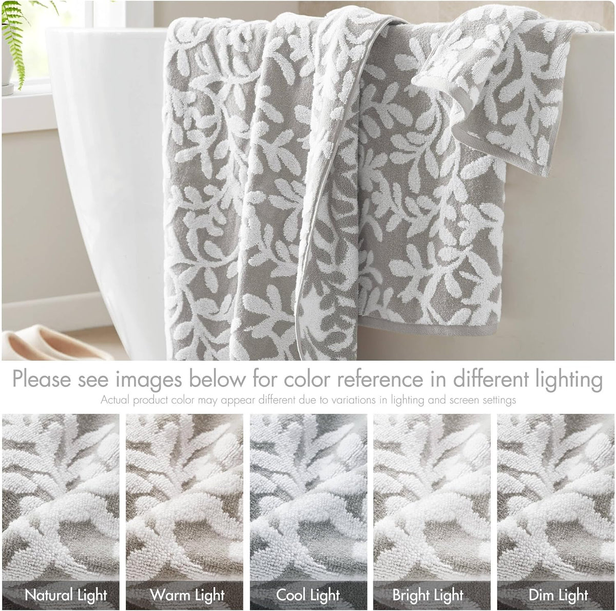 Madison Park Skyler Floral Decorative Bath Towel Set, 6 Piece, Grey | Zero Twist Cotton, Quick Dry, Ultra Soft, Plush