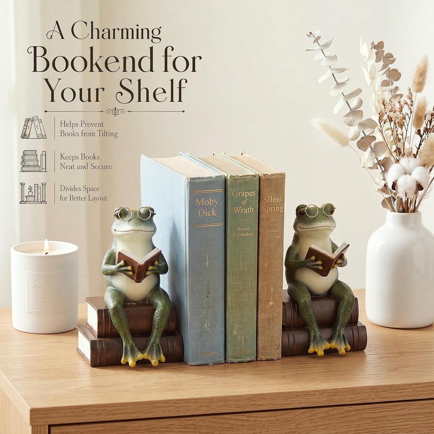 Frog Decorative Bookend 7.2'' Heavy Duty Book End Frog Book Stopper