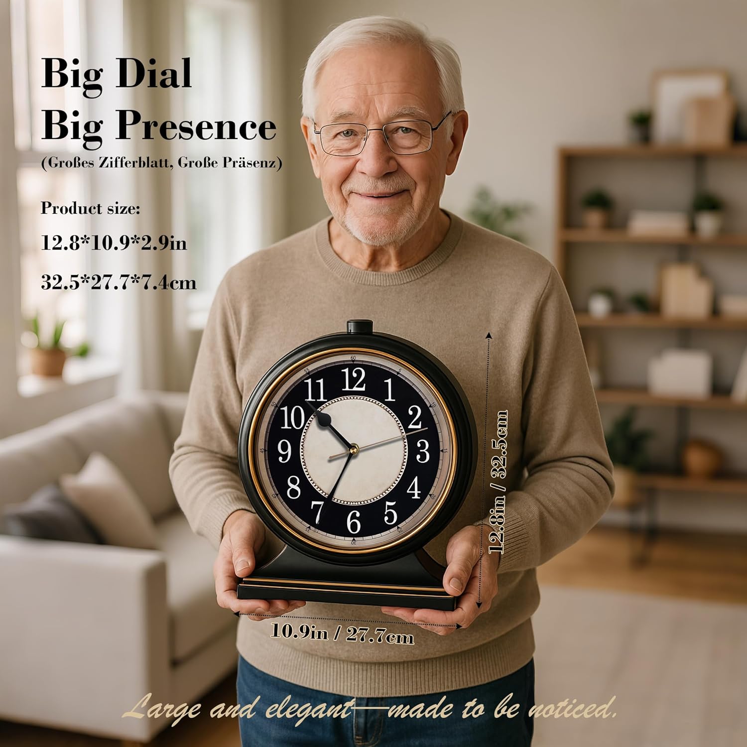 AYRELY® Vintage Desk Clock Silent-Non-Ticking 10-inch dial Table Clock,Retro Mantel Clocks and Easy to Read for Living