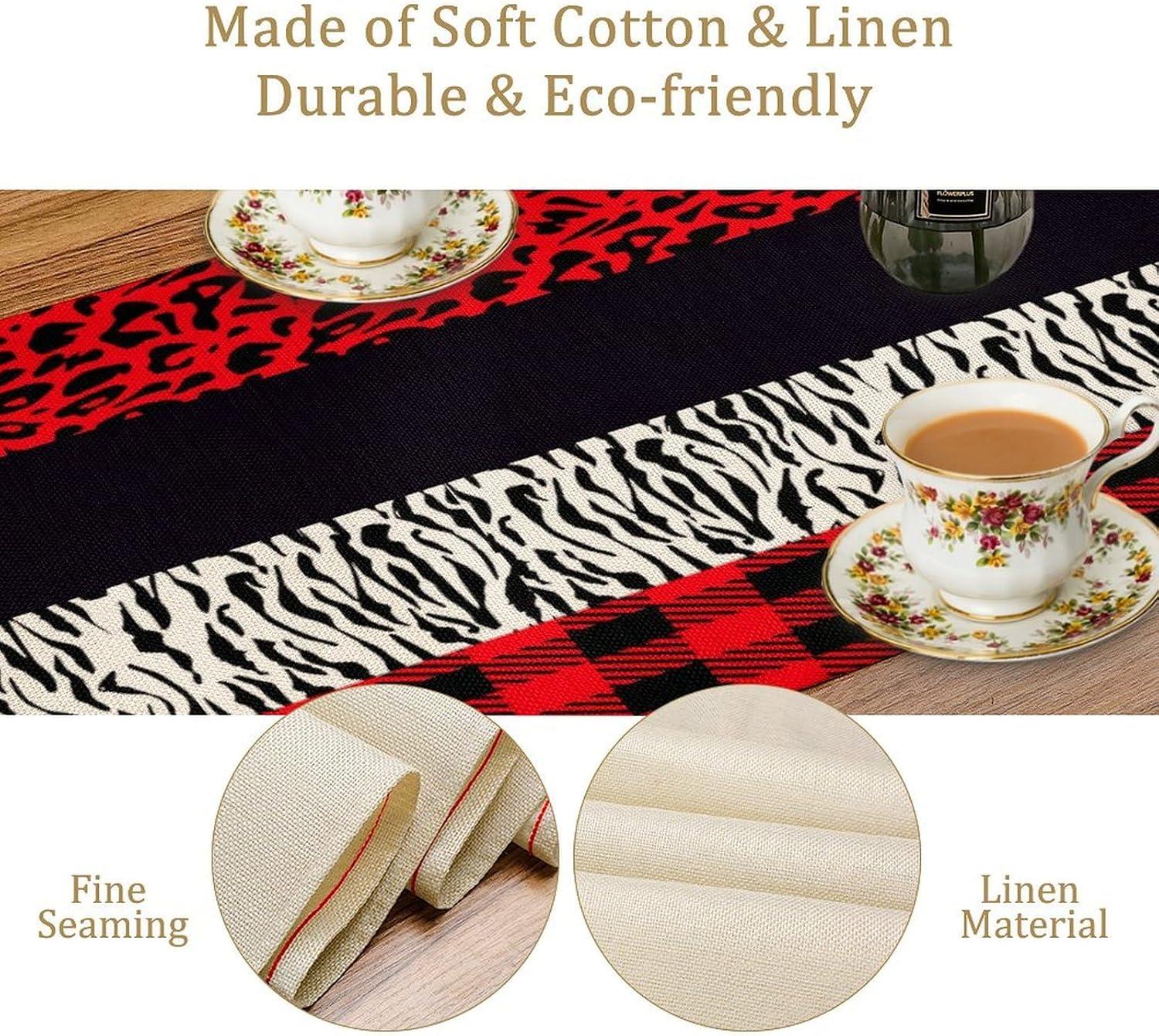 Leopard Print Table Runner Red Black Zebra Stripe Cheetah Print African Wildlife Pattern Geometric Splice Pattern