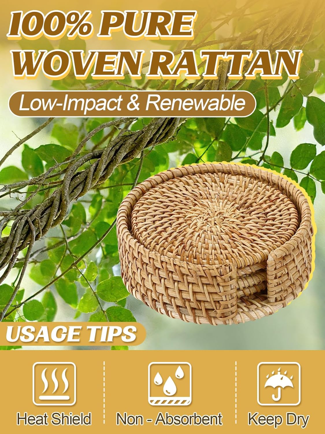 Holder / Wicker Drink Coasters Set / Natural / Set of 4