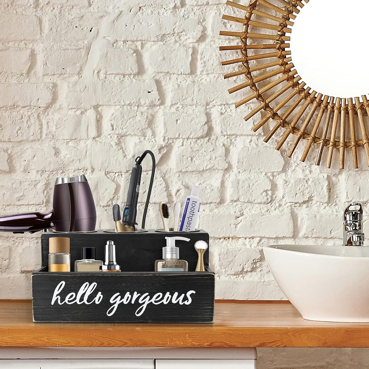Unistyle Hair Blow Dryer Holder Black Curling Iron Holder Countertop, Hair Tools & Styling Supplies Organizer Flat