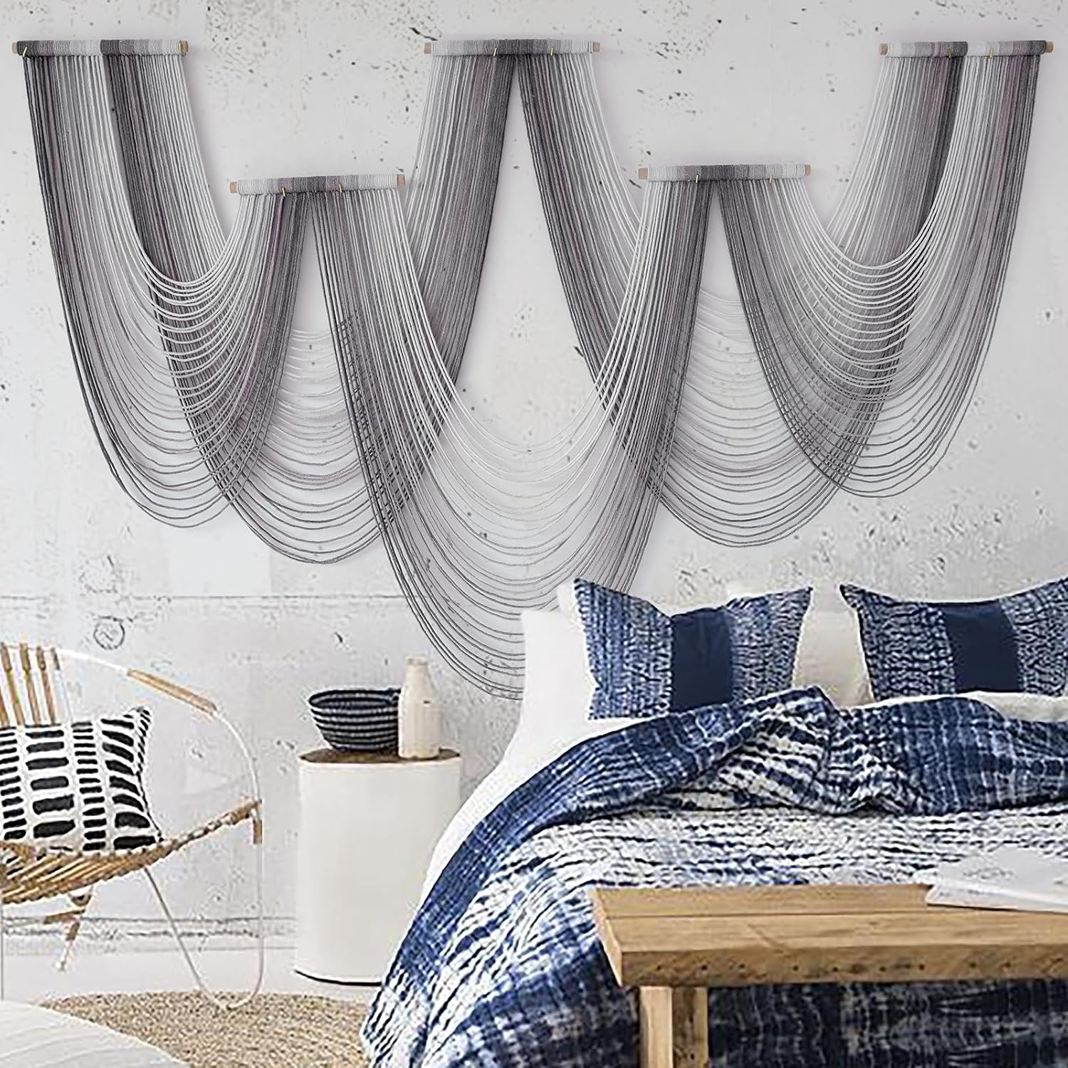 Large Macrame Wall Hanging Boho Wall Art Handmade Home Decor Dip-Dyed Macrame Wall / Grey Purple
