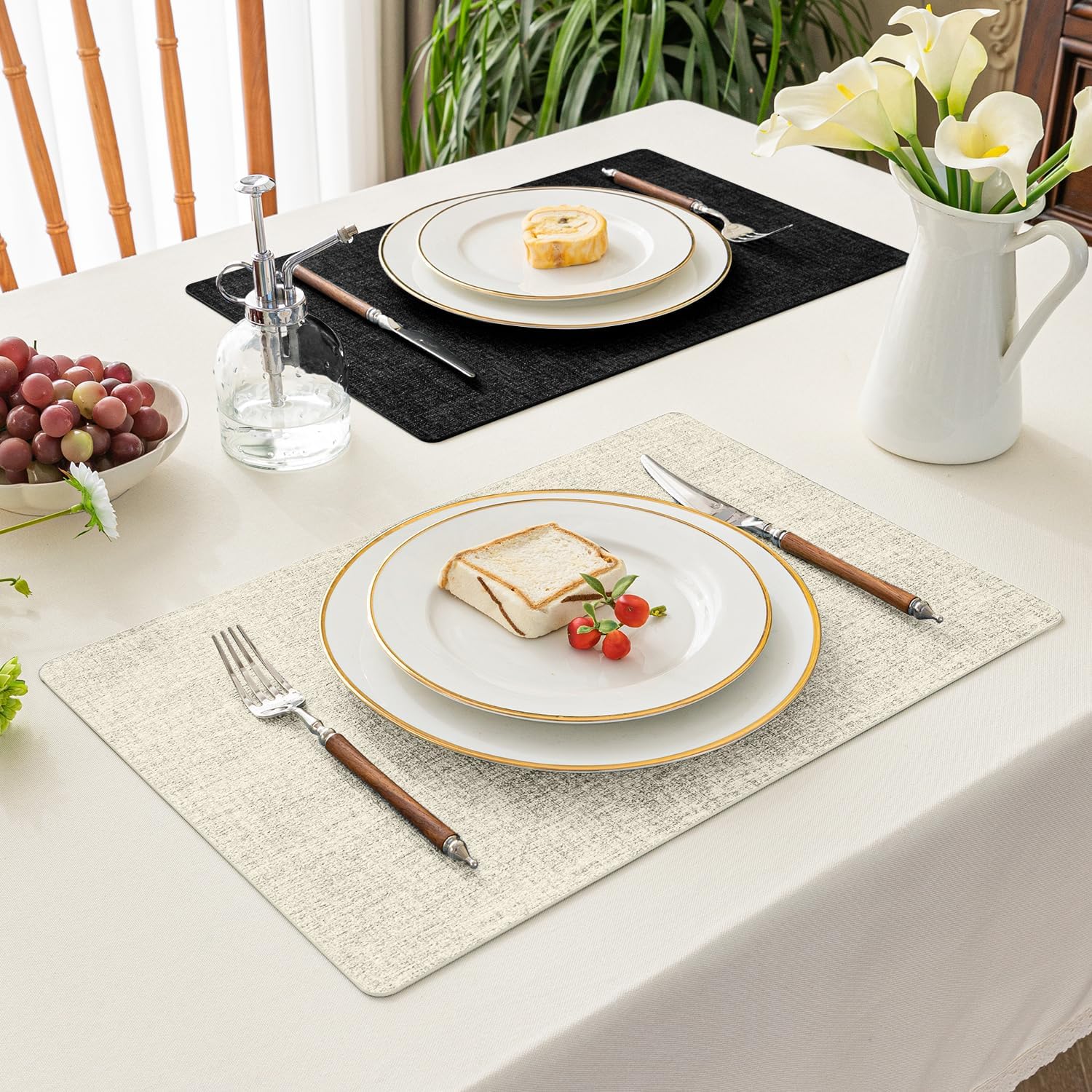 Romanstile Vinyl Placemats Set of 8, Reversible Faux Leather Heat Resistant Wipeable Table Mats, Waterproof Washable