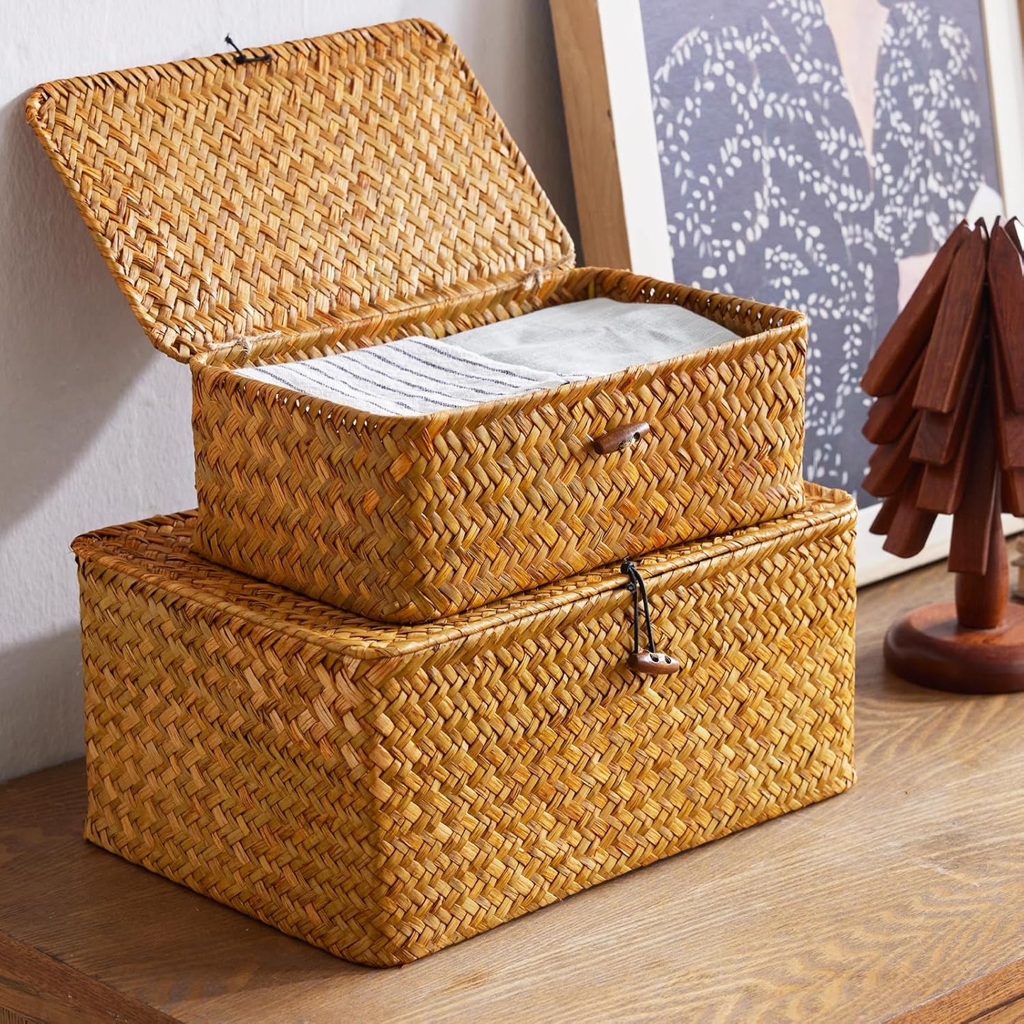 Handwoven Baskets for Storage / Rectangle / Set of 3