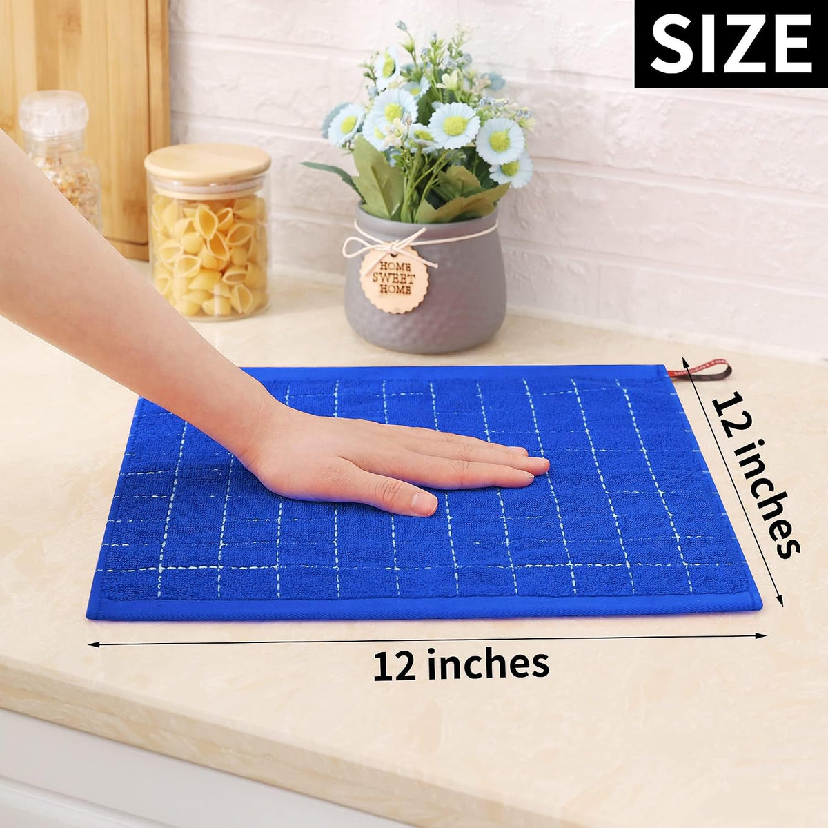 Homaxy 100% Cotton Terry Kitchen Dish Cloths, 12 Pack, Blueberry | Ultra Soft and Absorbent Dish Towels for Kitchen