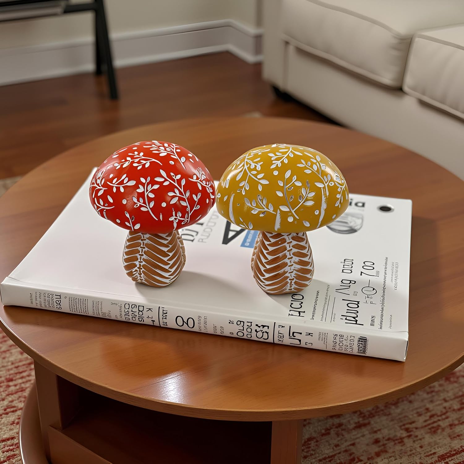 Modern Woven Mushroom Decorative Sculpture / Yellow/red Mushroom / 4.53inch / Set of 2