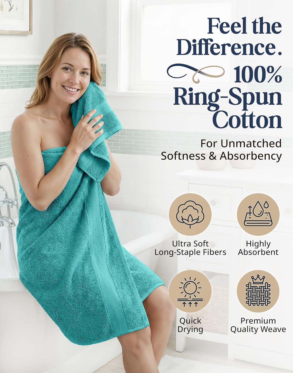 LANE LINEN Towel Set 16 Piece Soft Absorbent Quick Dry 100% Cotton - Teal | Dorm Towel Set - Terry Weave Comfort, Soft