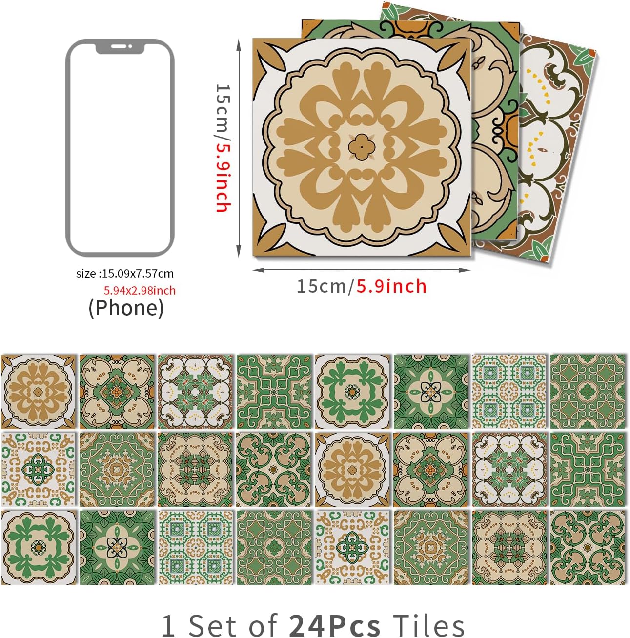 Wall Decor Stickers / Green / 6 x 6 / Set of 24