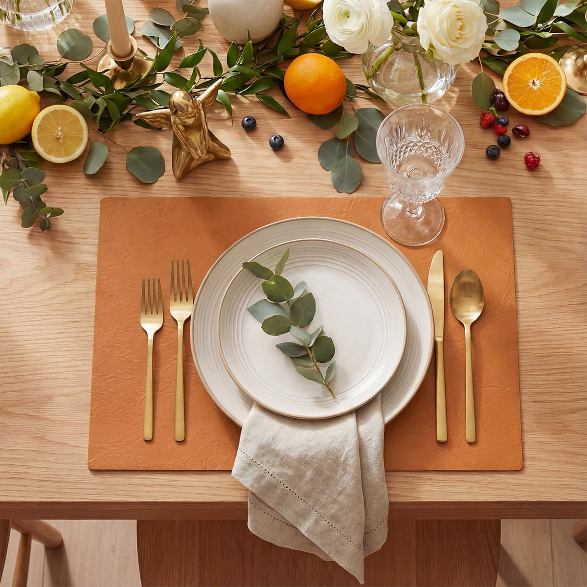 Artoid Mode Rust Faux Leather Placemats Set of 6, 12x18 Inch Waterproof Wipeable Heat Resistant Vinyl Place Mats