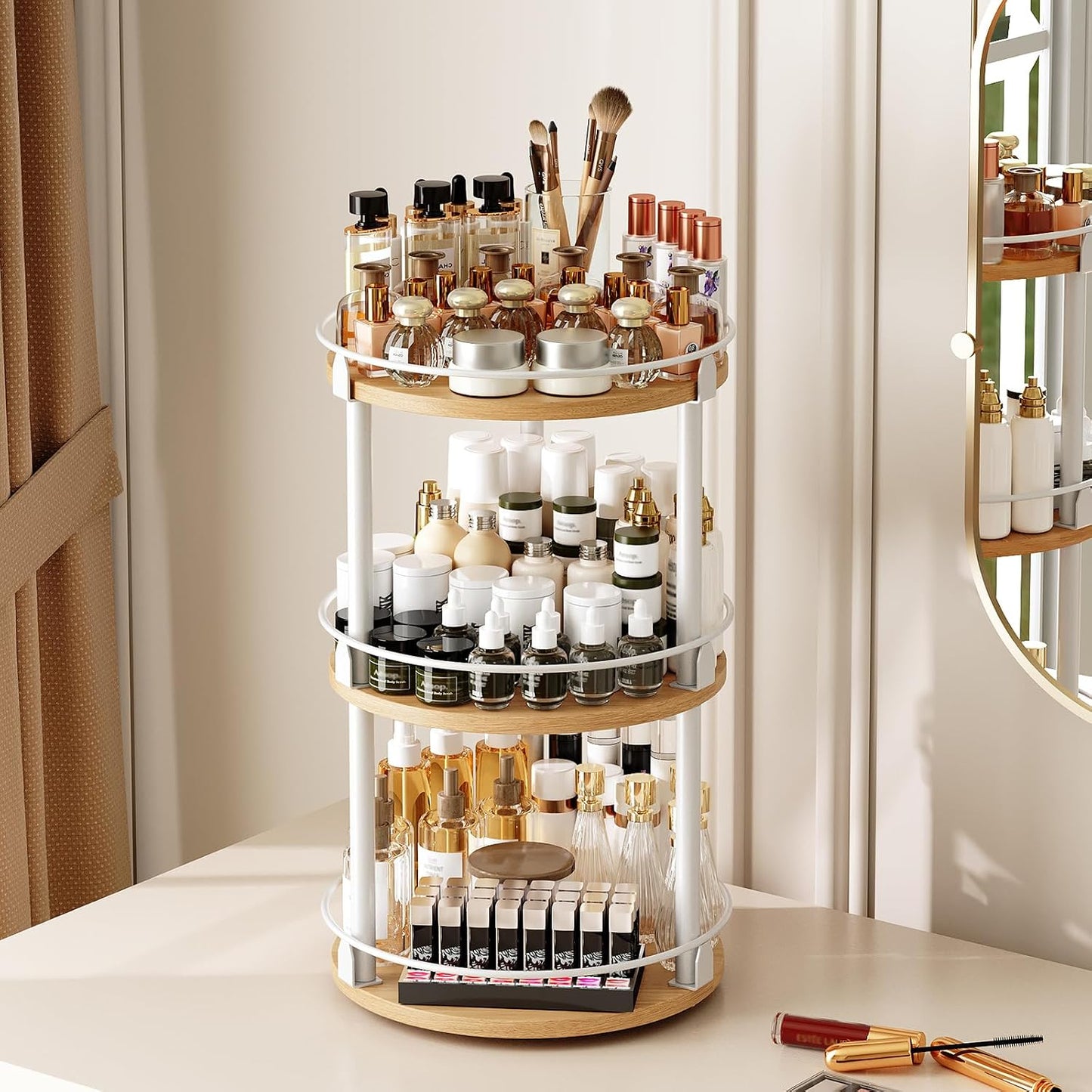 3-Tier Lazy Susan Organizer, Rotating Spice Rack, Spinning Organizer, Industrial Turntable Spice Rack Organizer for