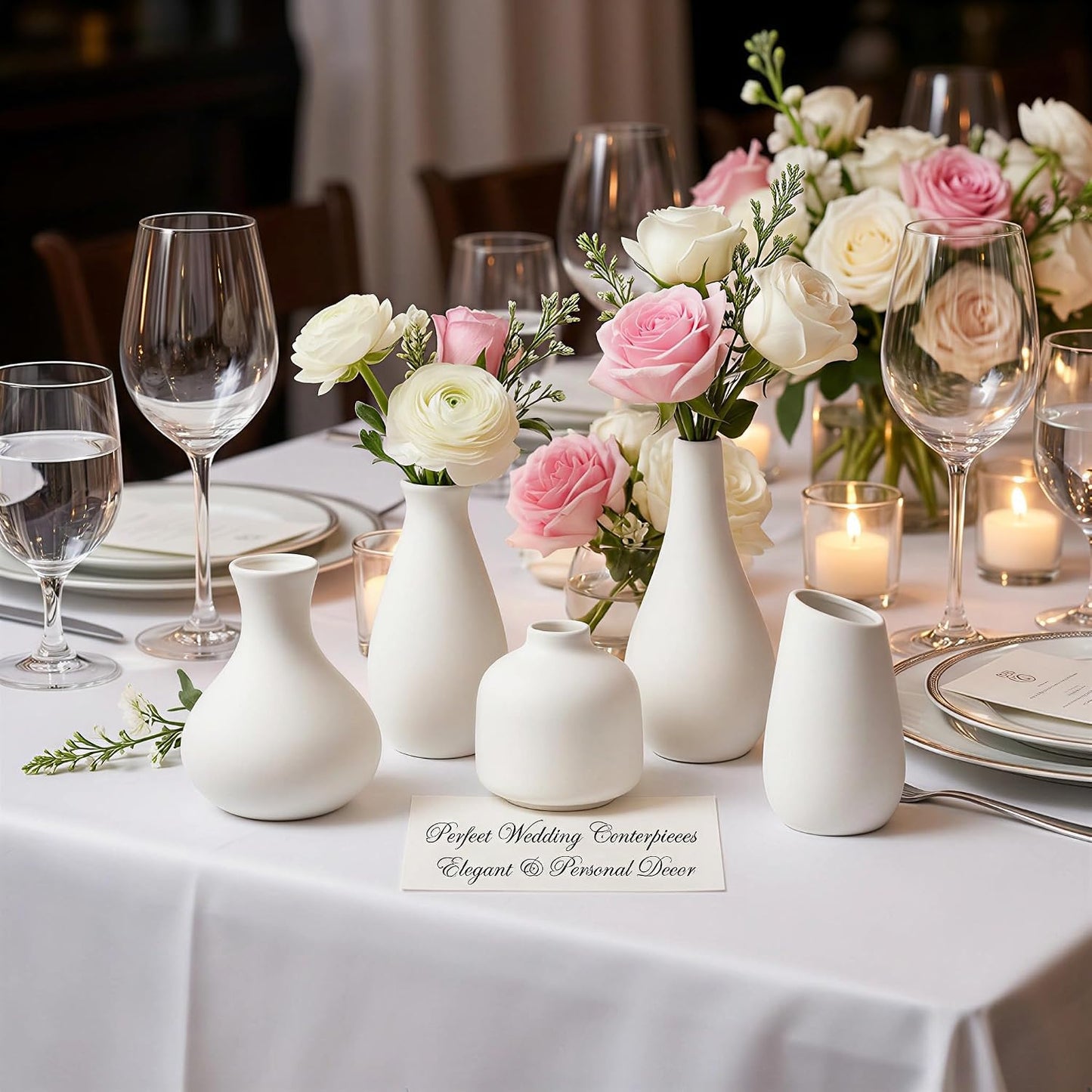 White Ceramic Bud Vase / White - 10-piece Set / Set of 10