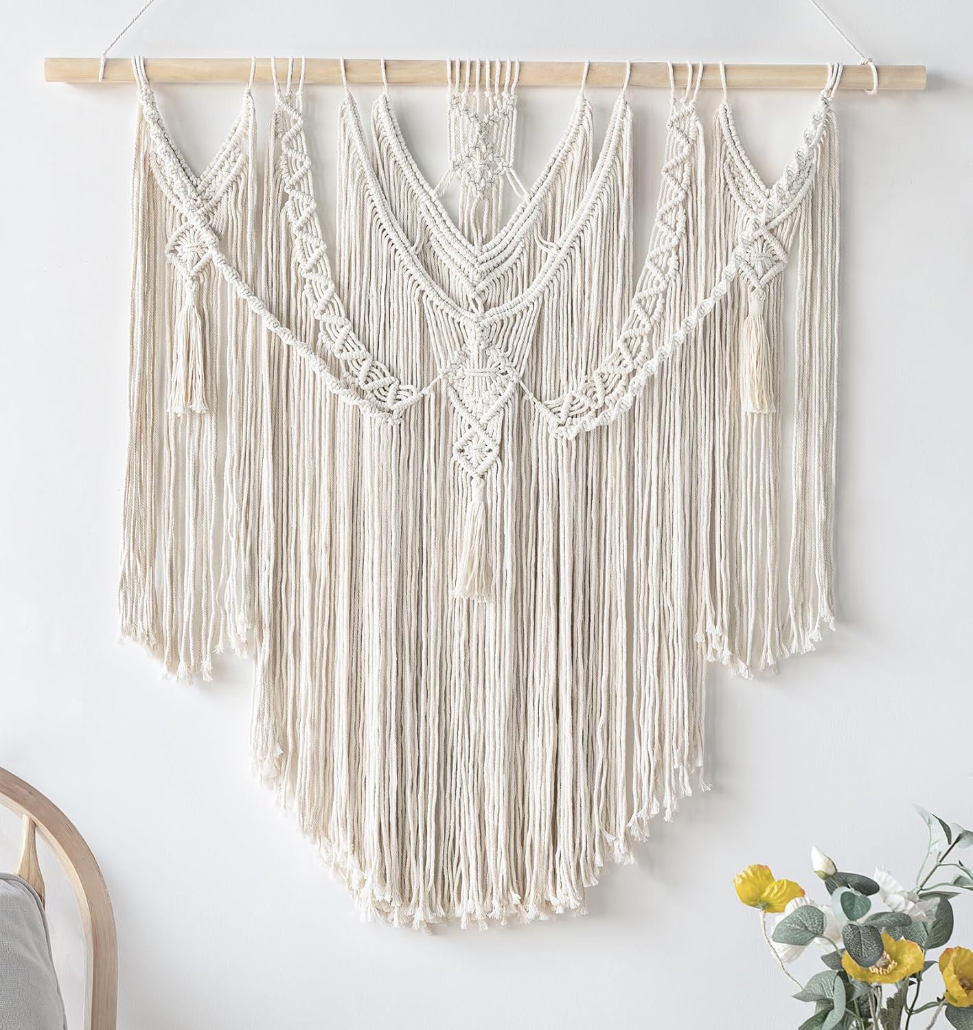 Macrame Wall Hanging Boho Home Decor Chic Woven Decoration / 35"L x 36"W